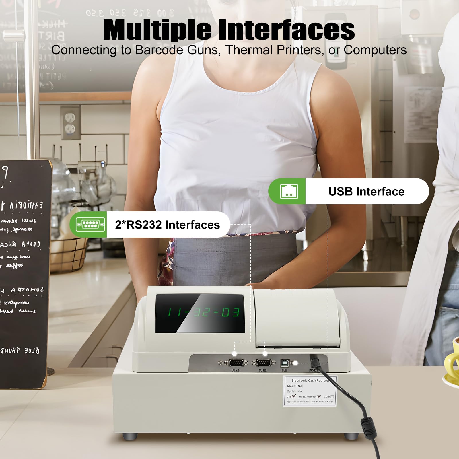 48-Key Electronic Cash Register with Thermal Printer, POS System with 4-Compartment Cash Drawer & Money Clips - LED Display for Retail Stores, Restaurants & Small Businesses - Perfect for Quick Checkout & Inventory Management
