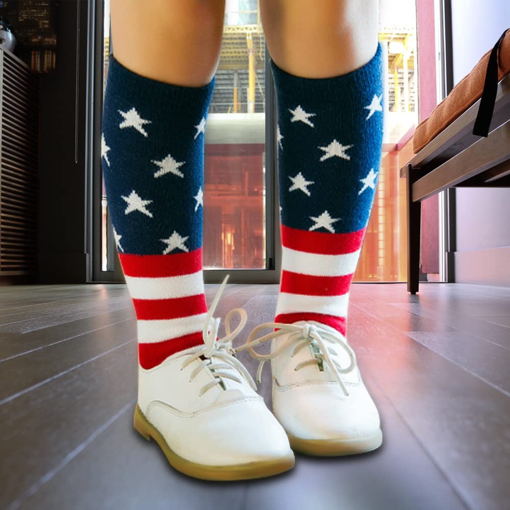 USA Flag Kids Socks - Patriotic Star Knee High Socks for Boys & Girls, Baby Toddler Children - Perfect for 4th of July, Memorial Day & School Spirit Events
