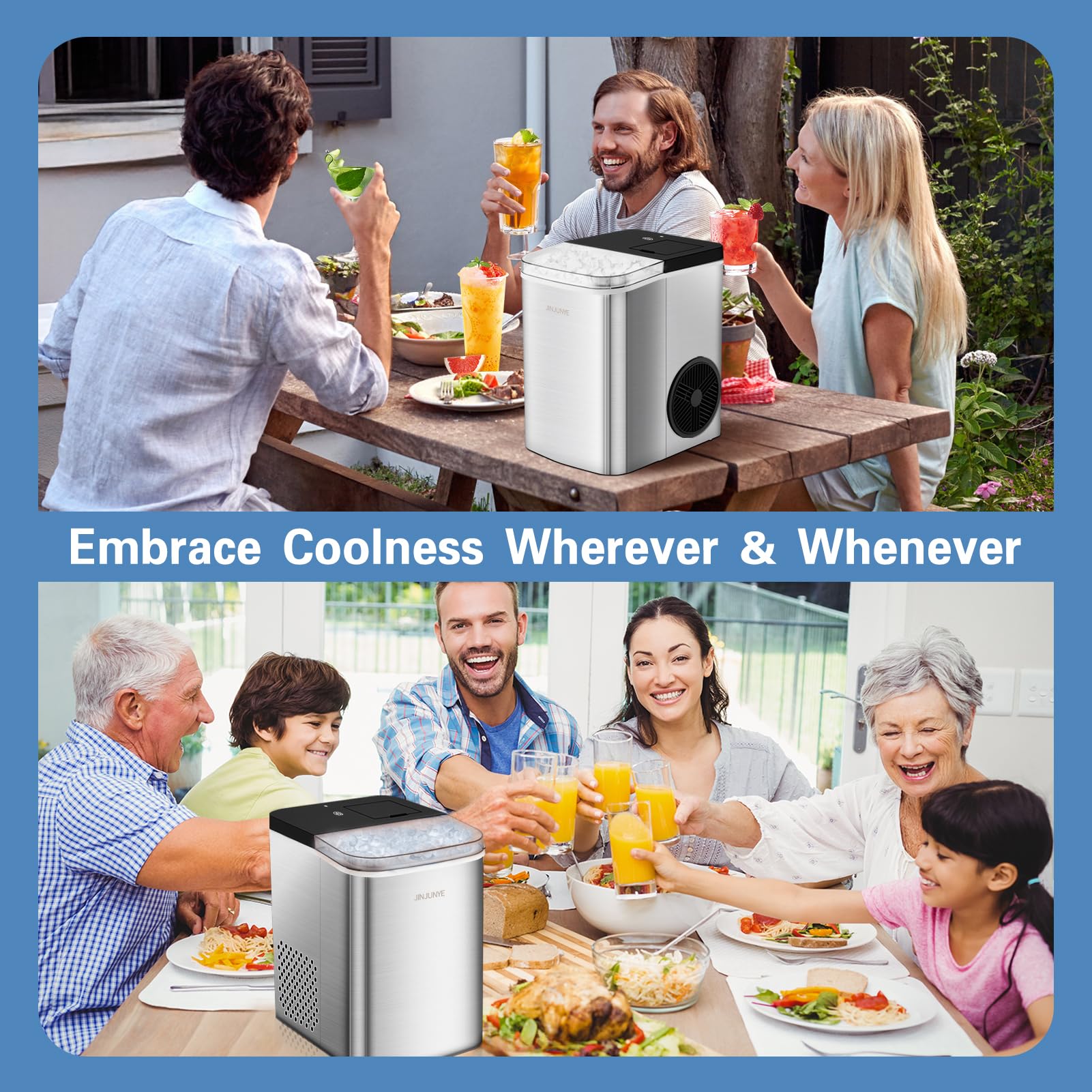 Upgraded Countertop Nugget Ice Maker - 40LBS/Day Pellet Ice Machine with Timer & 2-Way Water Fill, Portable Crushed Ice Maker for Home, Kitchen, Office, Bar - Stainless Steel Chewable Ice Maker for Drinks, Cocktails & Parties