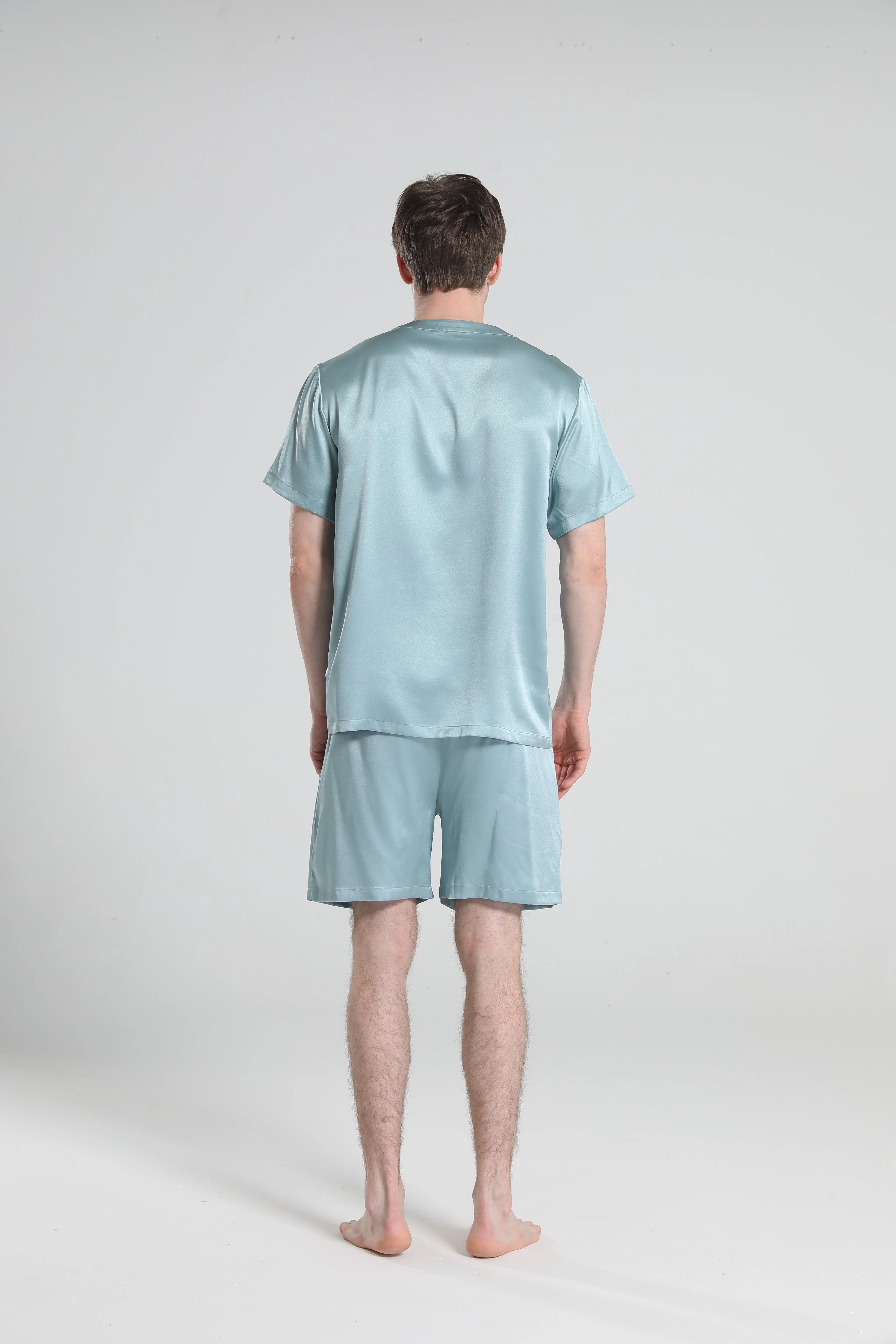 Men's Comfortable Crew Neck Short Sleeve Pajama Set - Soft Cotton Sleepwear for Lounge & Nighttime Relaxation at Home