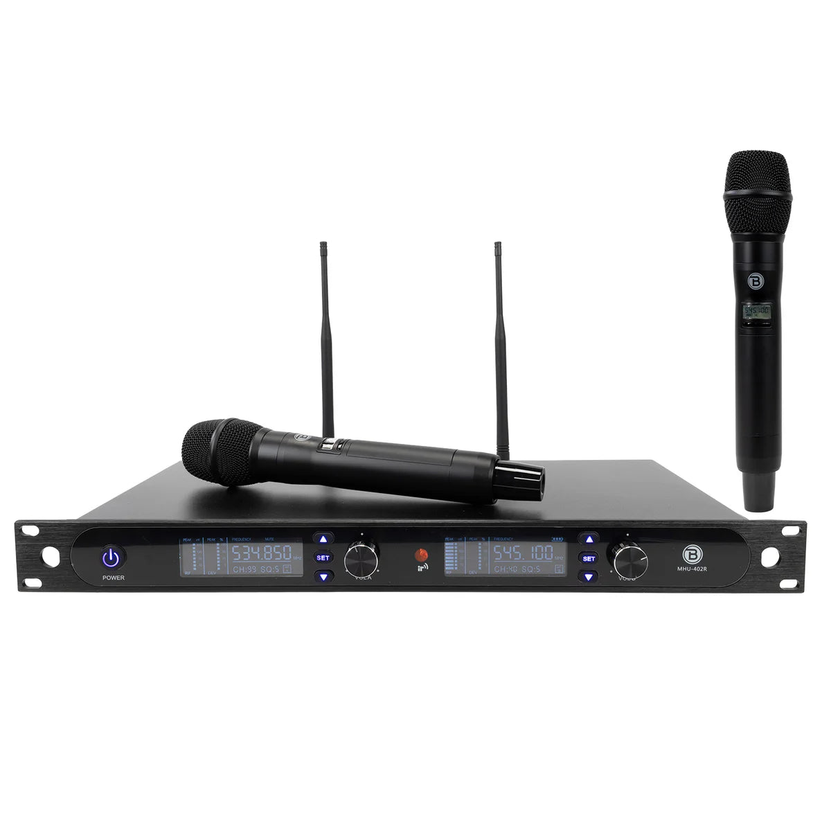 Blastking MHU402R Professional Rack Mount Dual Handheld UHF Wireless Microphone System for Live Performances, Karaoke, and Events - Crystal Clear Audio with Long Range Stability