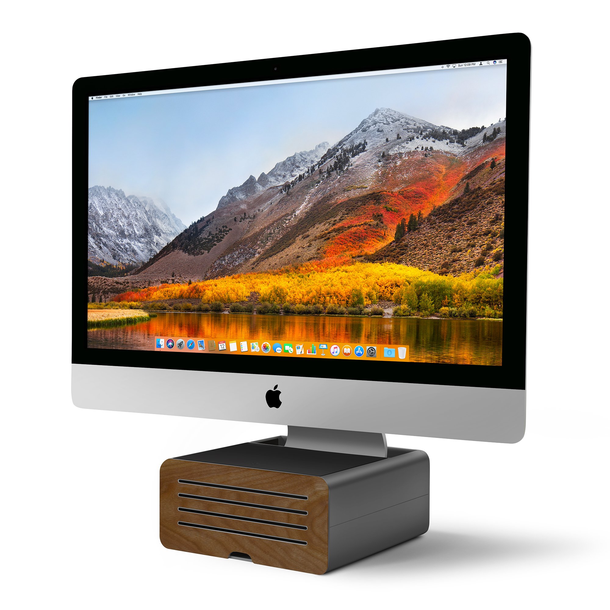 Twelve South HiRise Pro Adjustable Stand for iMac, Monitors & Displays - Height Adjustable with Storage, Reversible Front & Leather Inlay - Perfect for Home Office & Workspace Organization