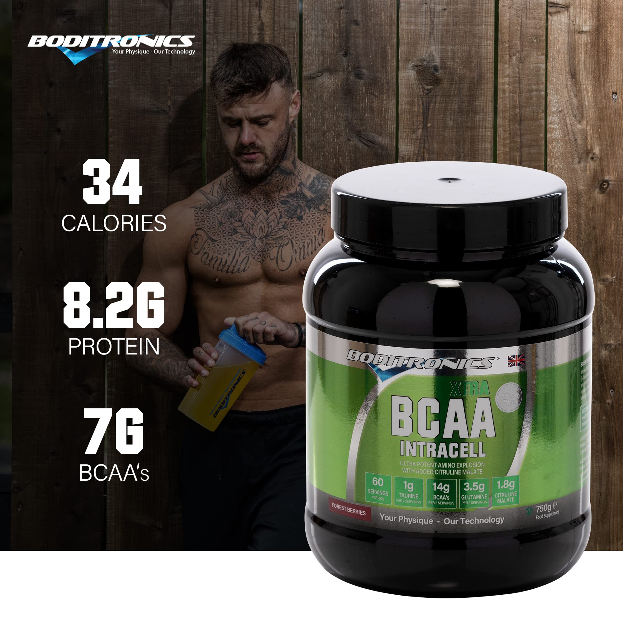 Boditronics BCAA Intracell Xtra 750g - Premium Branched-Chain Amino Acid Supplement for Muscle Recovery & Growth - Ideal for Workout, Fitness & Bodybuilding