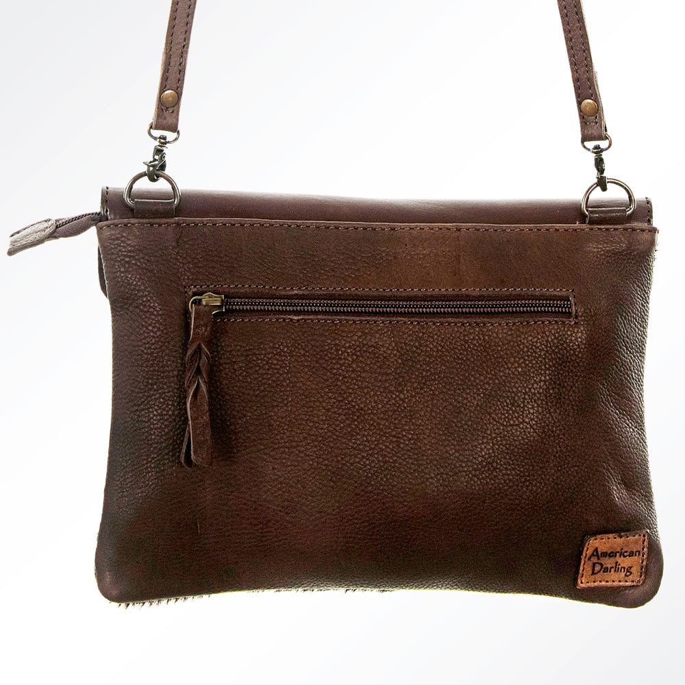 American Darling ADBG241 Genuine Leather Women's Western Handbag - Hand Tooled Hair On Cowhide Envelope Purse for Cowgirl Style, Rodeo Events & Country Fashion Accessories