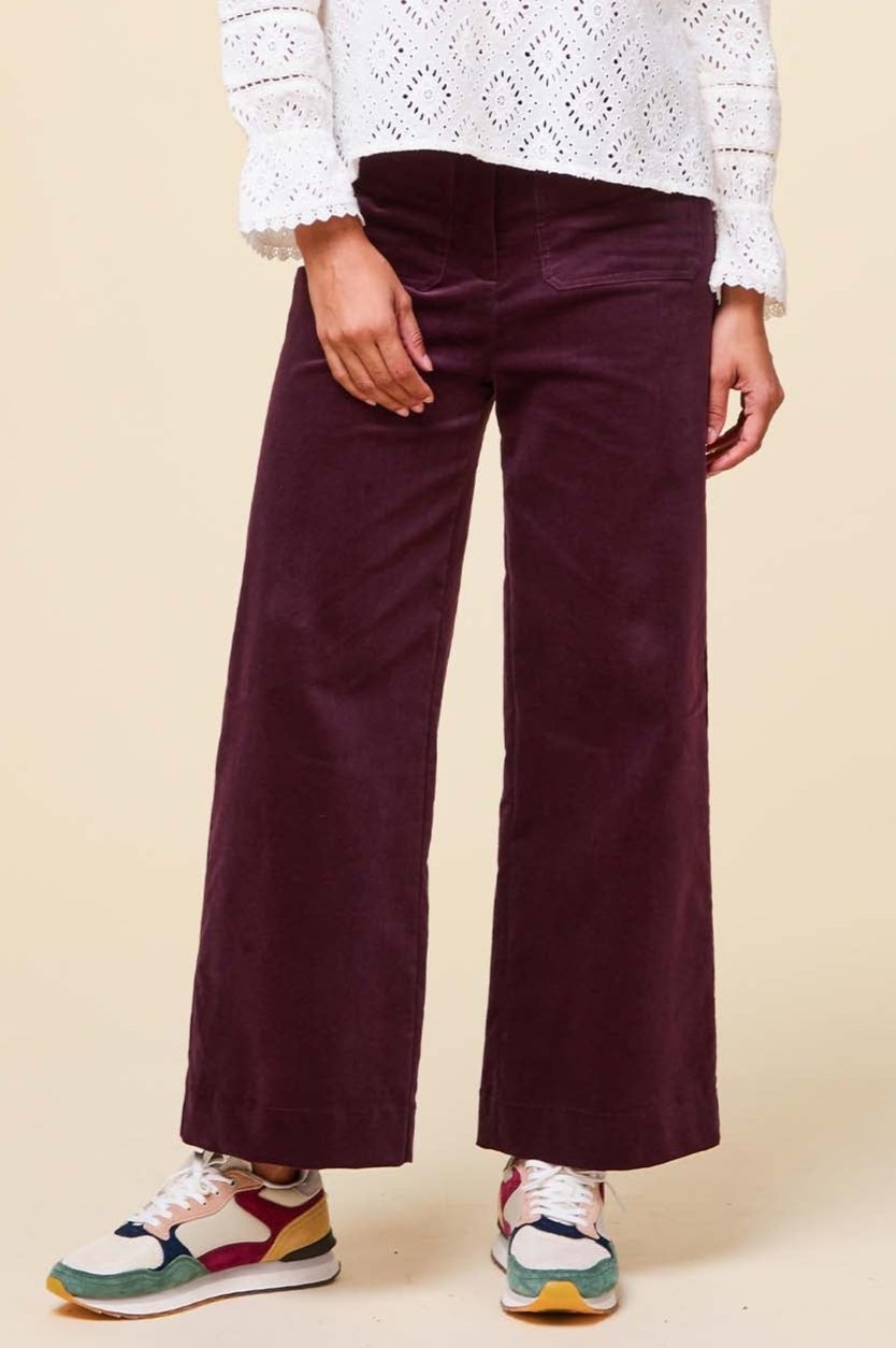 Kendal Cropped Stretch Corduroy Pants for Women | Burgundy High Waist Slim Fit Pants | Casual Workwear & Fall Fashion Outfits