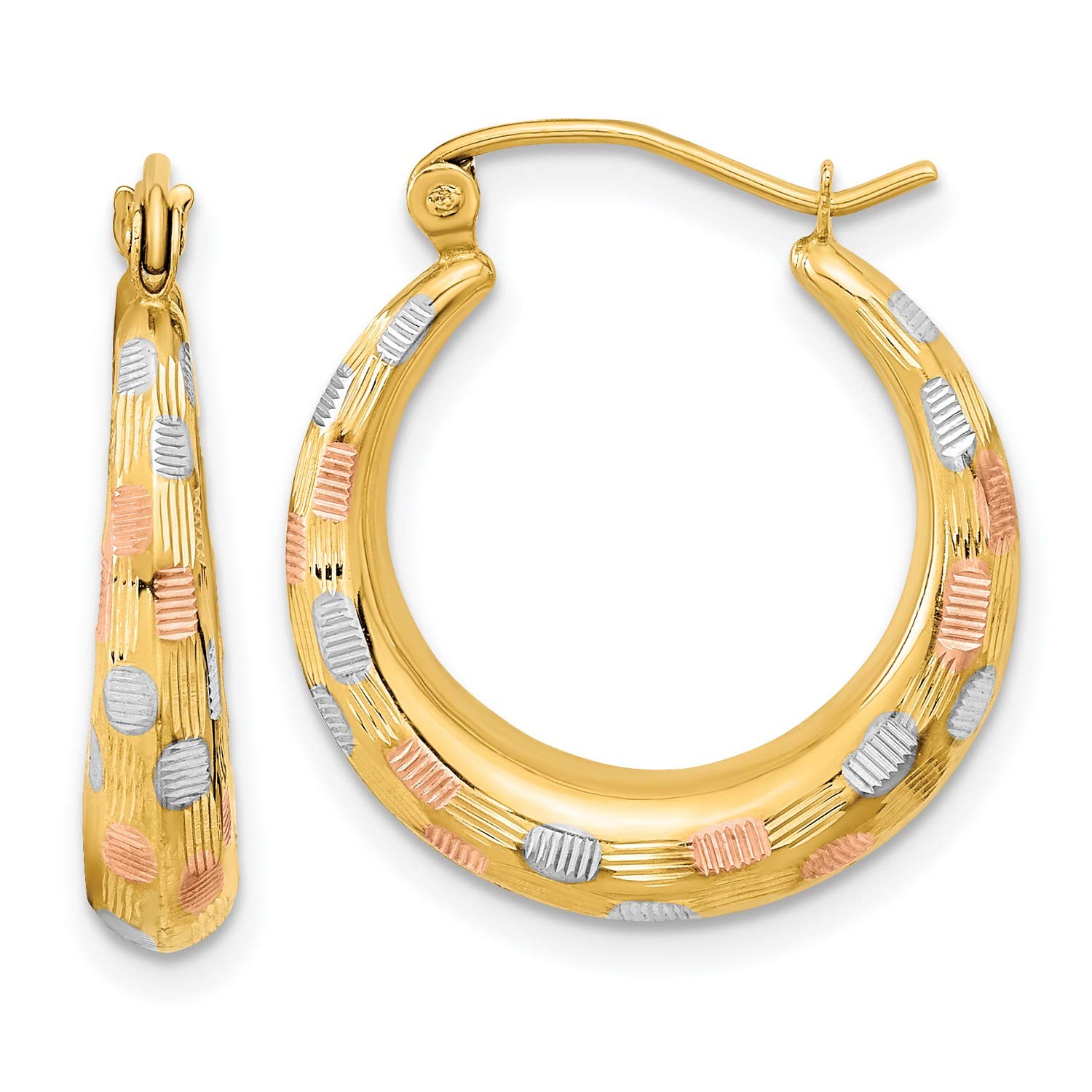 14K Rose Gold Polished White and Rose Satin Hoop Earrings 20mm - Elegant Dangle Earrings for Women, Perfect for Weddings, Parties, and Everyday Wear