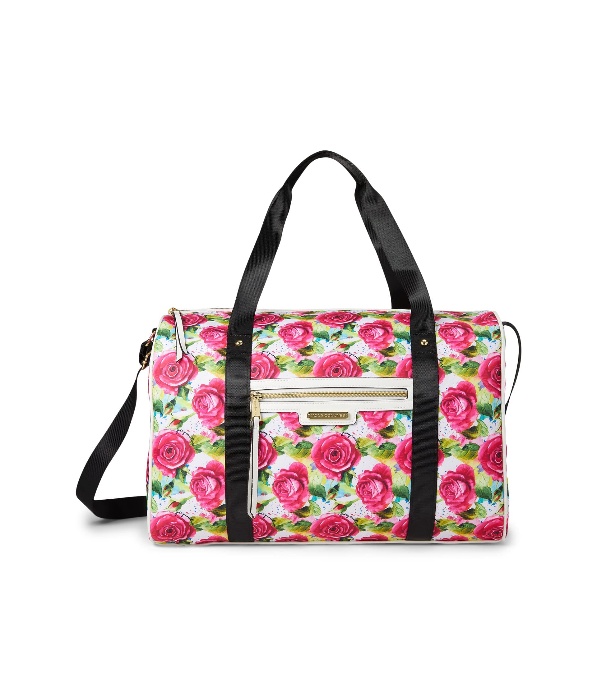 Juicy Couture Best Sellers Overnighter Bag - White Multi Rose Print One Size - Perfect for Travel, Gym & Weekend Getaways