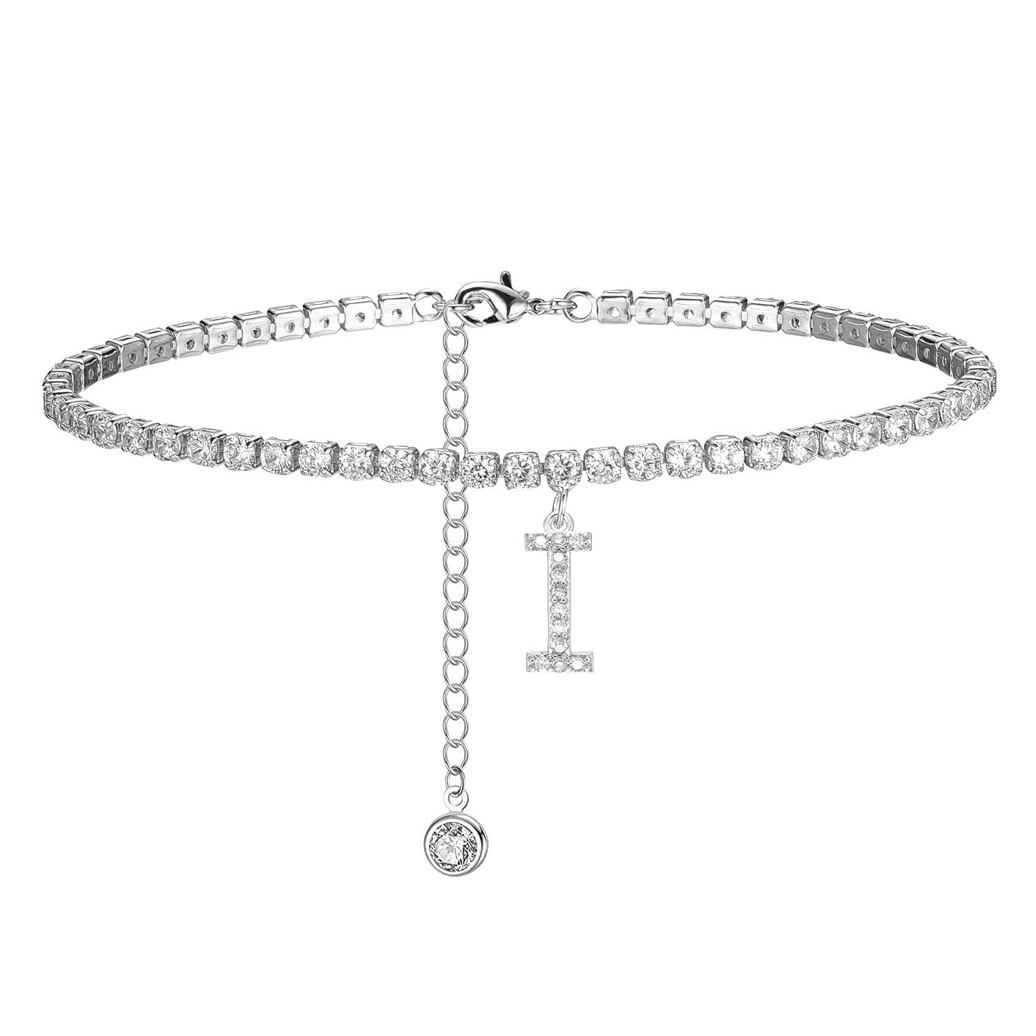 LNIEER Initial Ankle Bracelets for Women - White Gold Plated Dainty Tennis Chain CZ Letter Anklets | Summer Jewelry Gifts for Women & Teen Girls | Perfect for Beach, Vacation & Everyday Wear