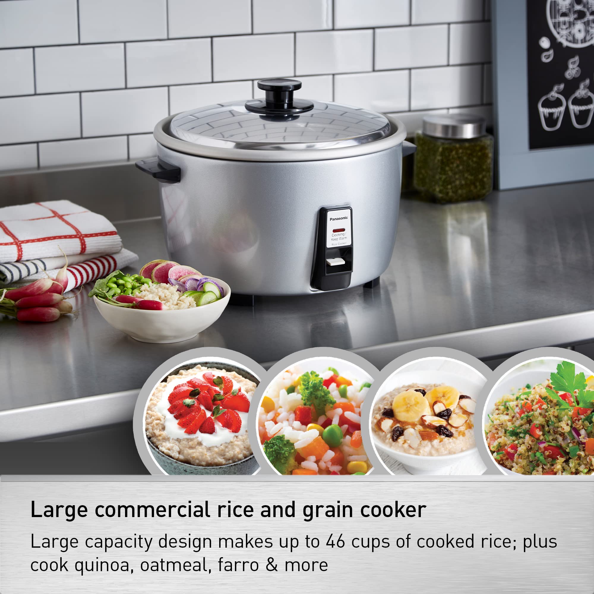 Panasonic Commercial Rice Cooker 46-Cup (Cooked) 23-Cup (Uncooked) - Large Capacity Electric Rice Steamer with One-Touch Operation & 8-Hour Keep Warm Function - Perfect for Restaurants, Catering & Large Family Gatherings - SR-42HZP Silver