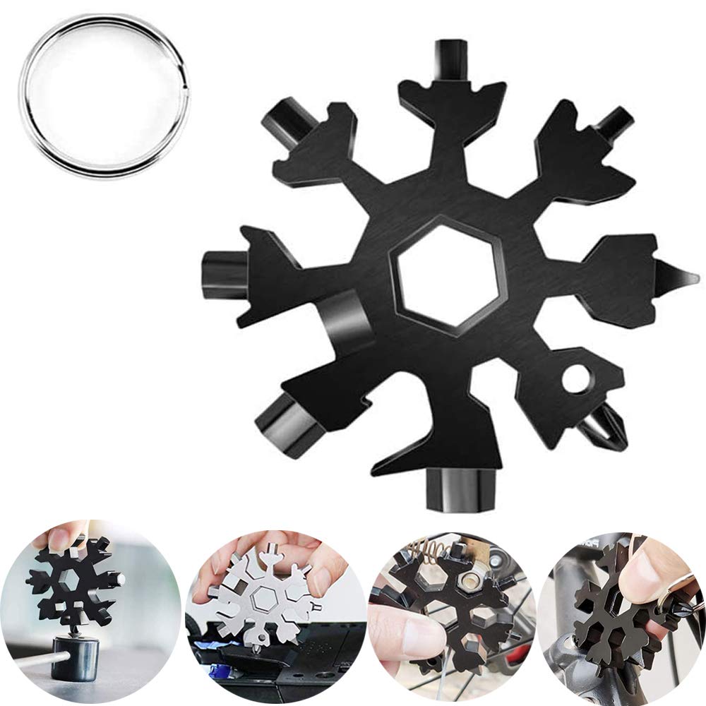 18-in-1 Stainless Steel Snowflake Multitool - Bottle Opener, Screwdriver & Wrench Set - Durable Outdoor & Camping Gear - Perfect Gift for Men & DIY Enthusiasts (Black) - Use for Hiking, Emergency Kits & Everyday Carry Essentials