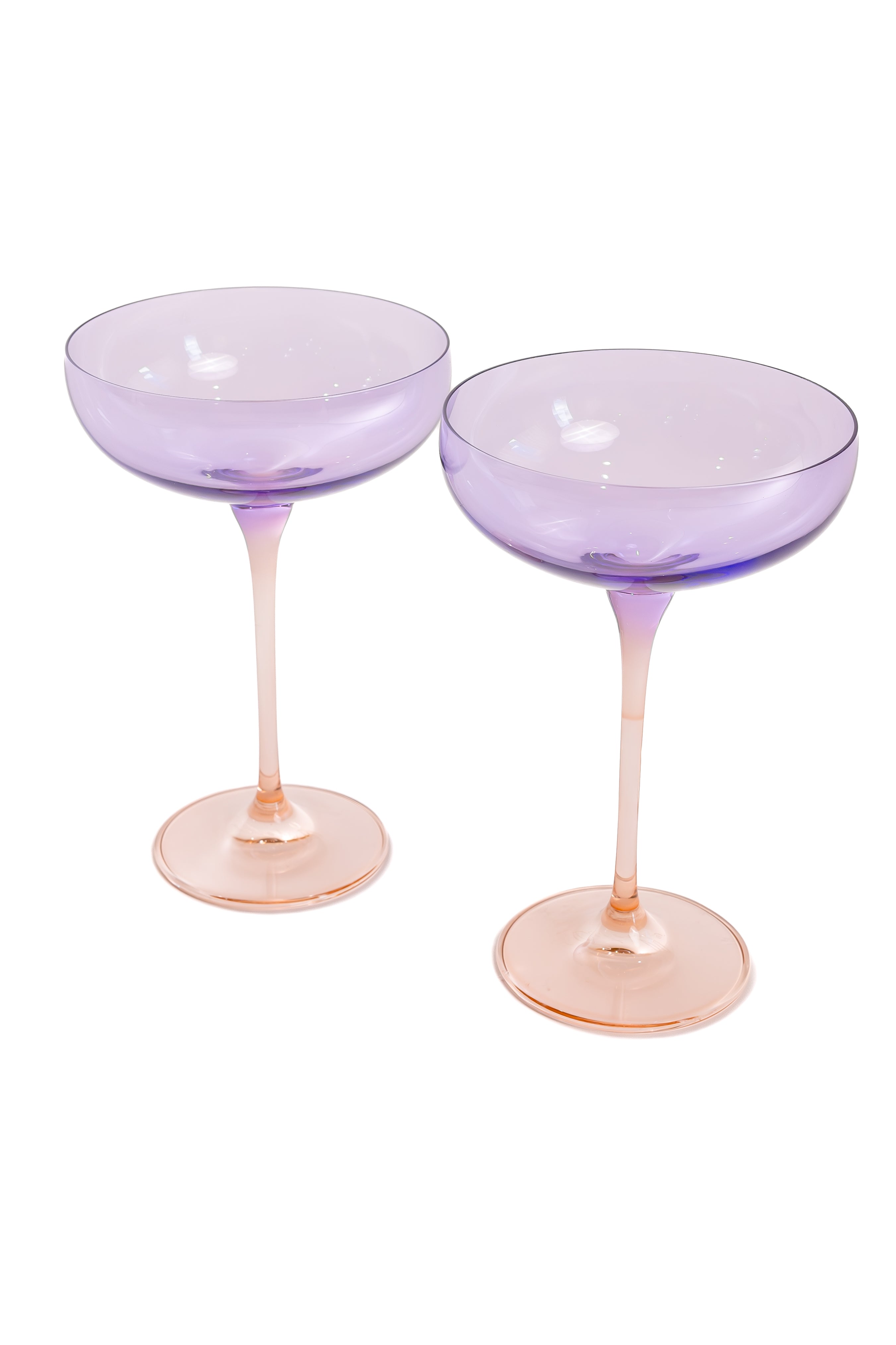 Estelle Colored Champagne Coupe Glasses Set of 2 - Elegant Lavender & Blush Pink Colorblock Design for Wedding, Bridal Shower & Party Celebrations