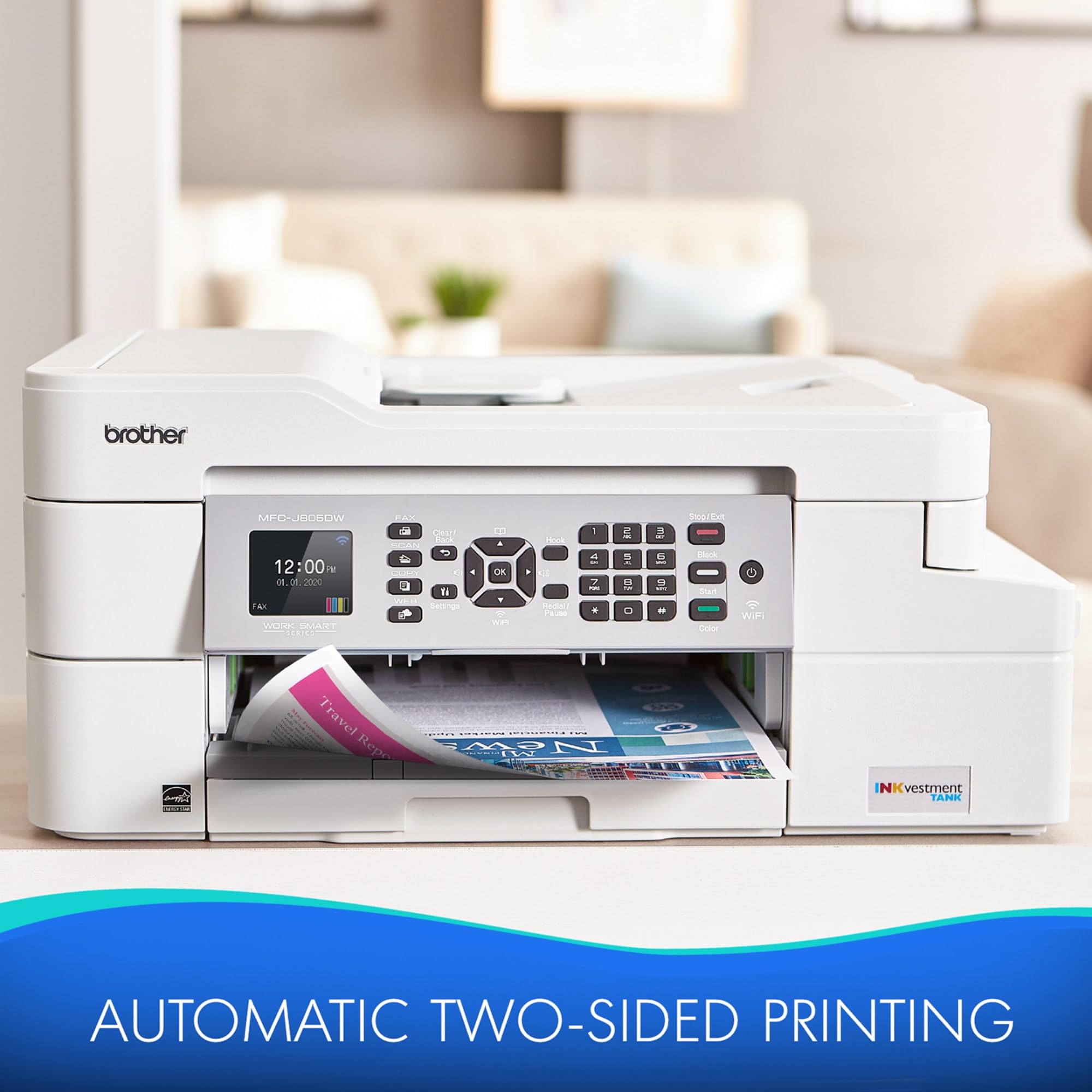 Brother MFC-J805DW Wireless Color Inkjet All-in-One Printer with Mobile Printing, Duplex Scanning & Copying, 1-Year Ink Supply, White – Ideal for Home Office & Small Business Use