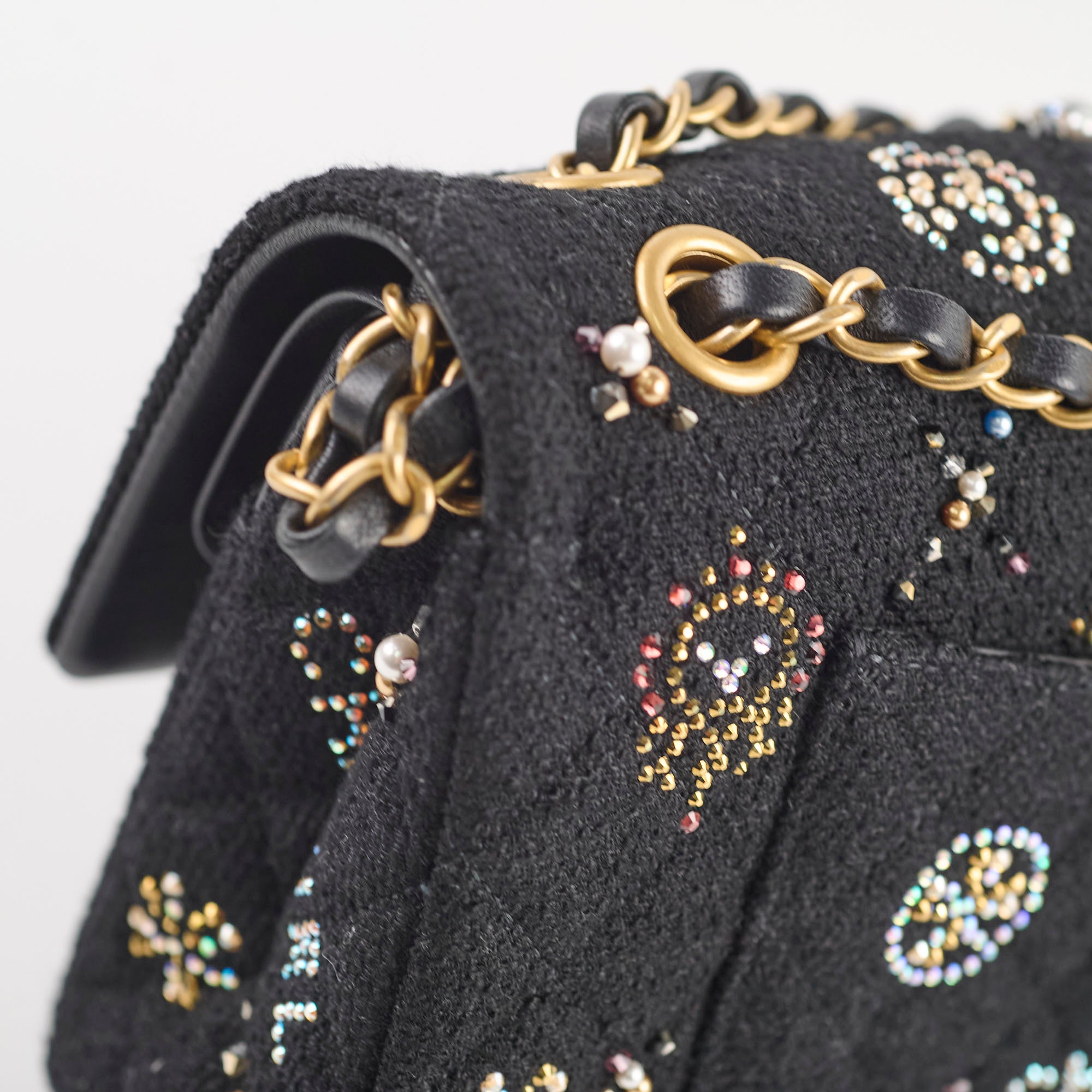 Chanel Medium Classic Crystal Embellished Flap Bag Black Microchip - Luxury Designer Handbag for Women, Evening Parties & Special Occasions