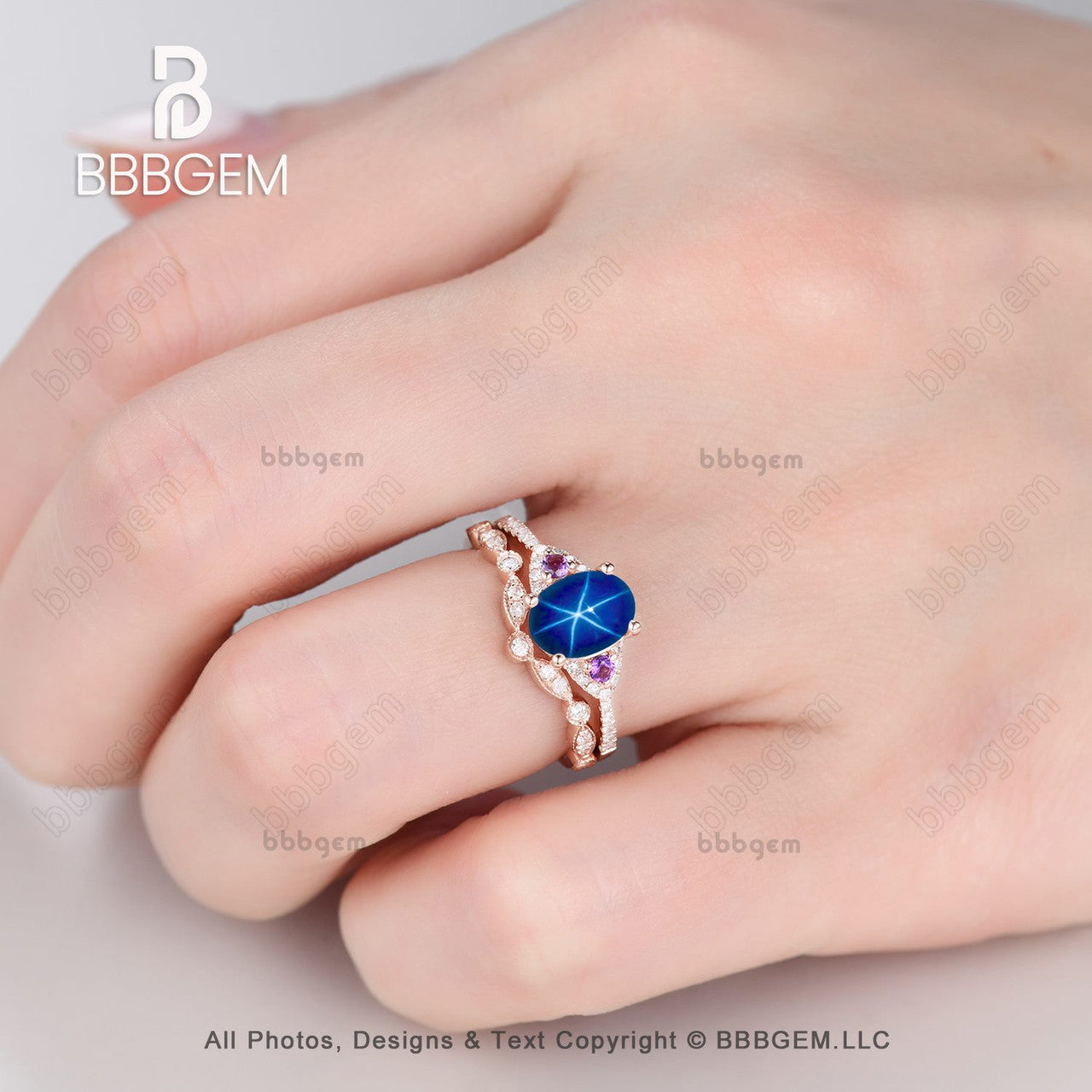 Exquisite Oval Lindy Blue Star Sapphire Engagement Ring with Cluster Diamonds - Perfect for Wedding, Proposal & Anniversary Gifts | Elegant Jewelry for Brides & Couples