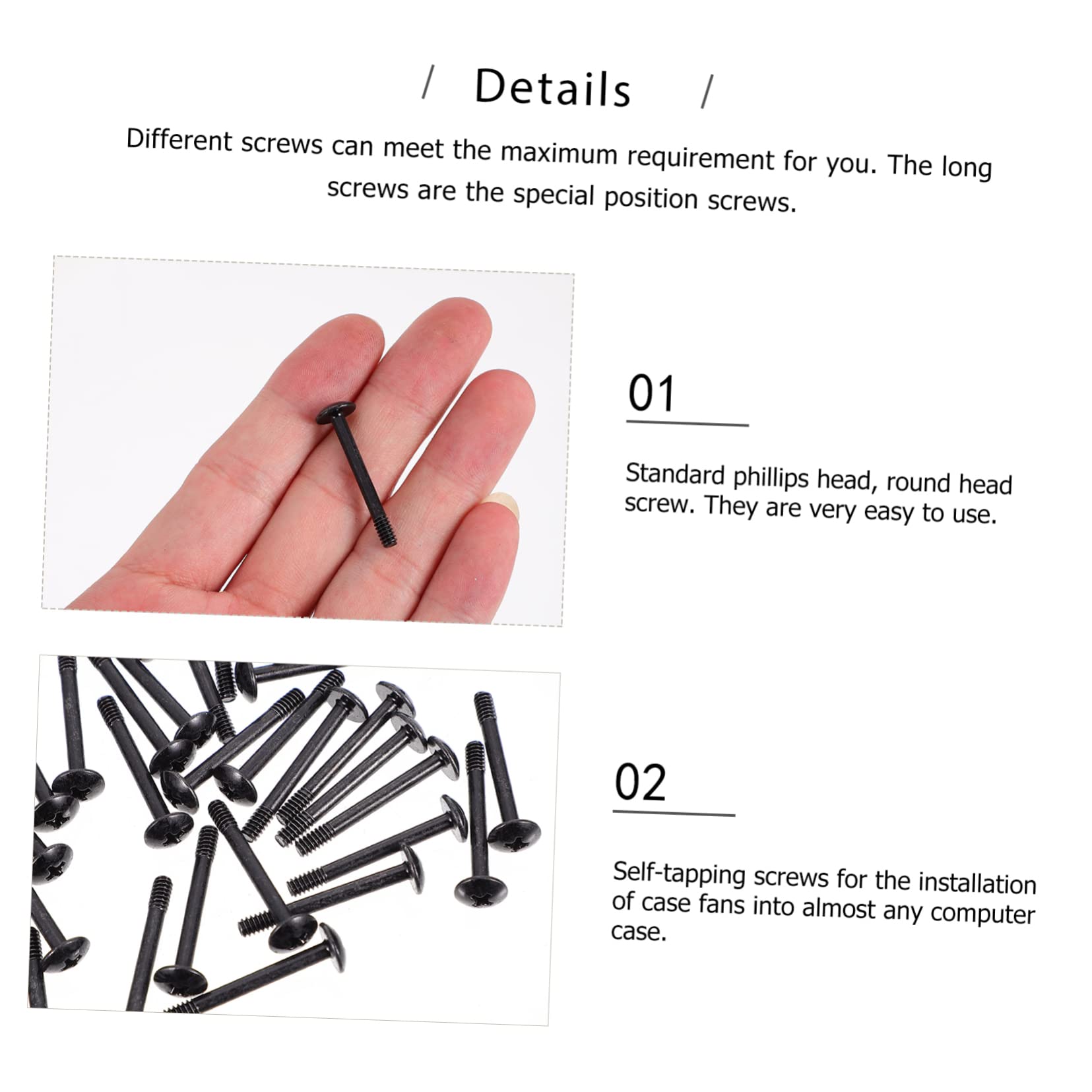 50PCS Black Self-Tapping Screws for Computer Case Fans - Jojofuny Premium Cooler Fan Mounting Kit with Long Screws & Rivets - Perfect for PC Builds, Case Fan Installation, and Cooling System Upgrades