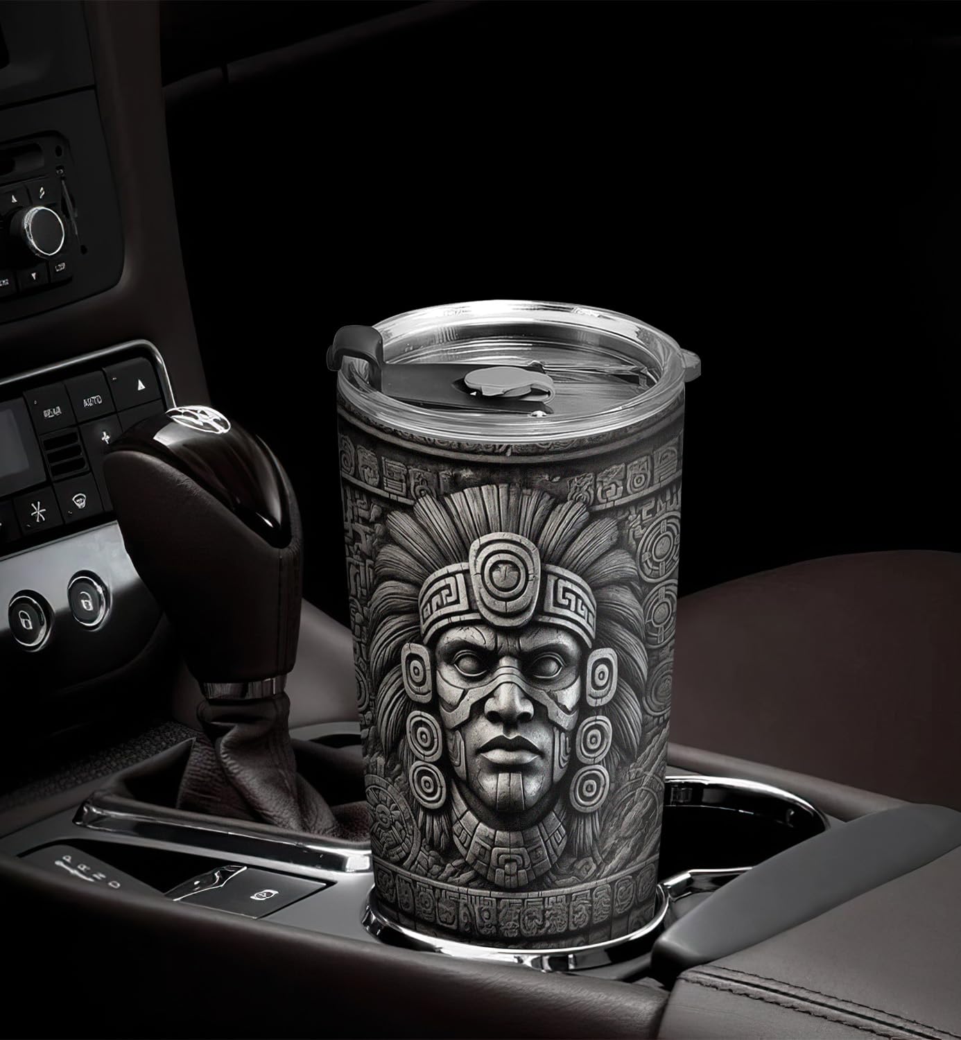 20oz Mexico Aztec Warrior Tumbler - Stainless Steel Double Wall Vacuum Insulated Coffee Mug with Lid - Mexican Gifts for Men - Mayan Aztec Printed Metal Travel Cup - Perfect for Coffee, Tea & Hot/Cold Drinks on the Go, Office, Camping & Outdoor Adventures