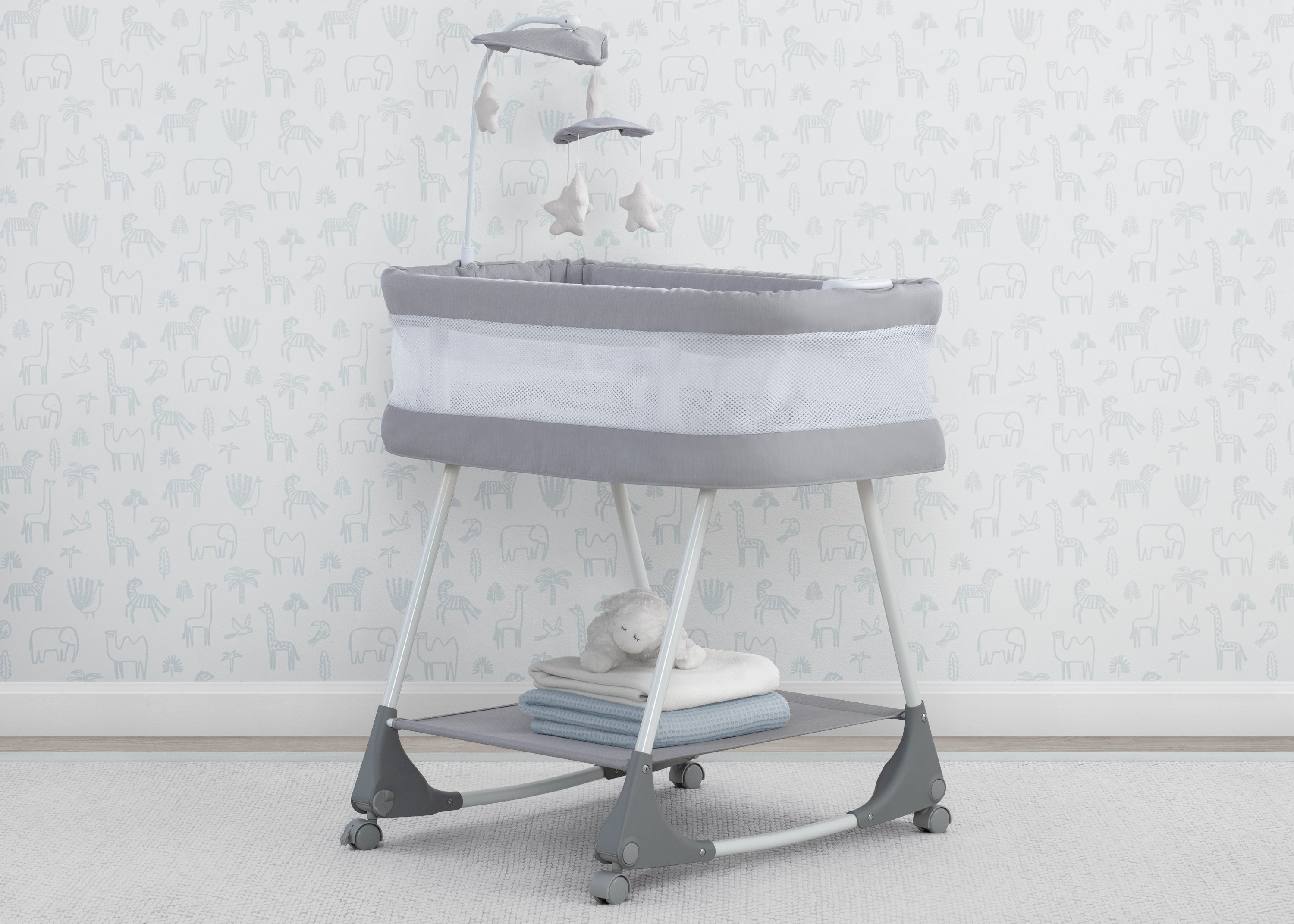 Shooting Star Baby Rocking Bassinet with Breathable Mesh Sides - Perfect for Nursery, Bedroom & Travel | Safe & Comfortable Infant Sleeper