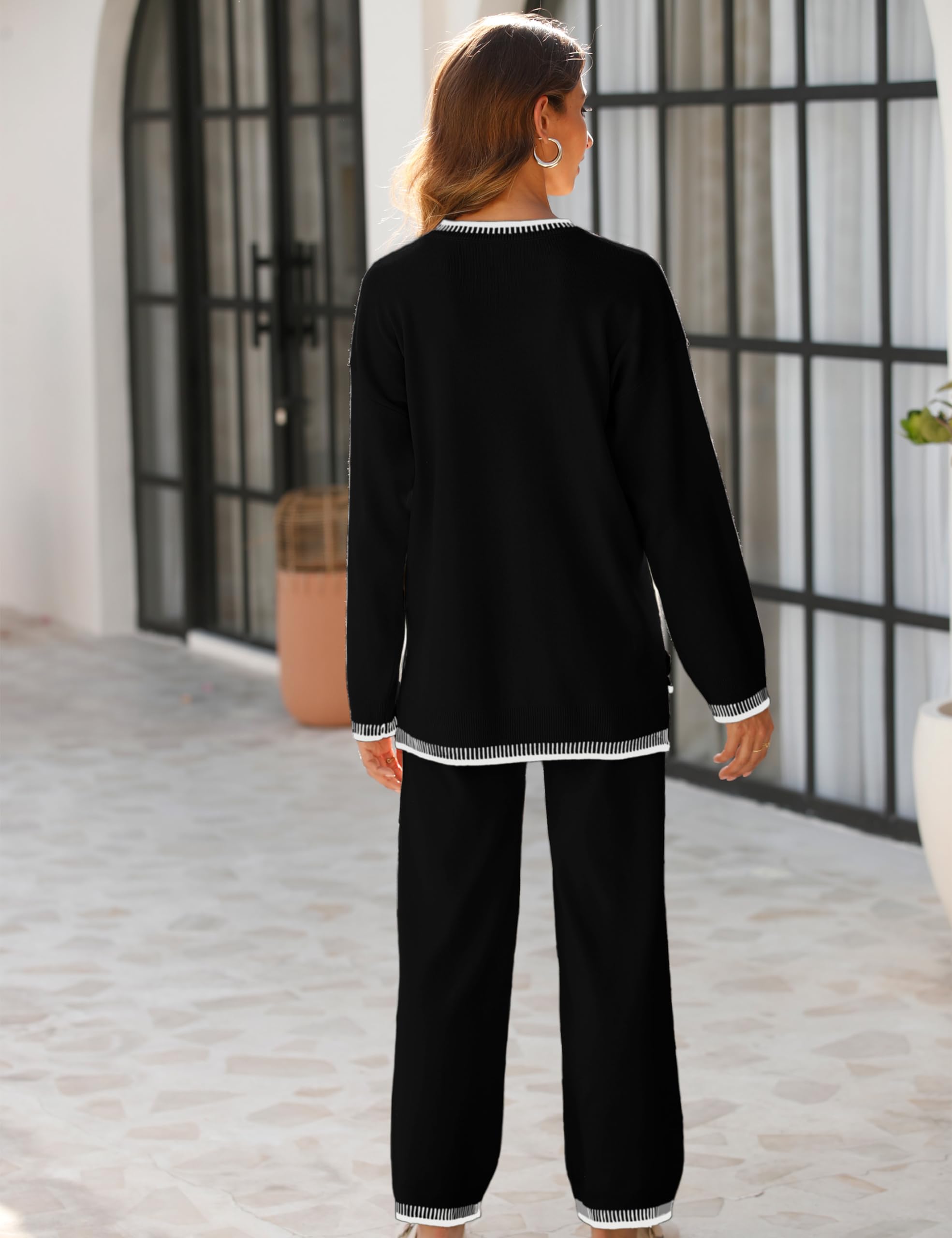 Lentta Women's 2 Piece Sweater Set - Soft Long Sleeve Knit Pullover Top & Comfortable Wide Leg Lounge Pants | Cozy Winter Outfit, Casual Loungewear, Home Wear & Street Style Fashion