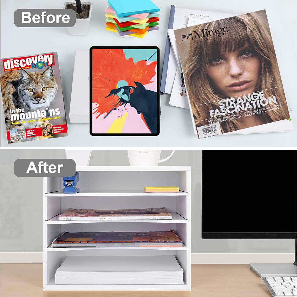 Premium Wooden Desk Paper Organizer - Adjustable Shelves Letter Tray File Sorter for Office & Home Use | Perfect for Mail, Documents, Bills & Stationery Storage
