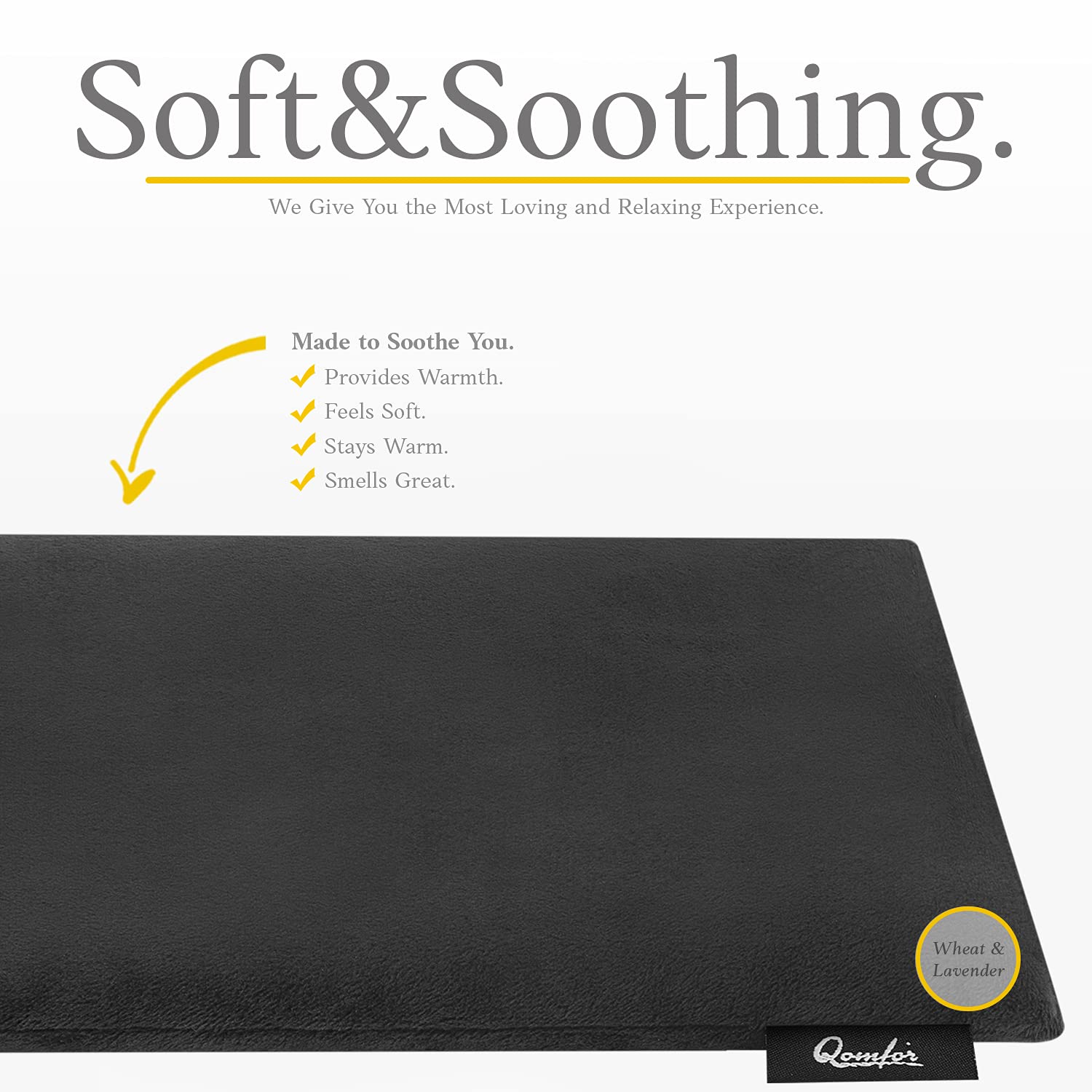 Qomfor Large Microwave Heating Pad - Reusable Lavender Wheat Bag Heat Pack for Neck, Shoulder & Back Pain Relief - Soothes Arthritis, Period Cramps & Muscle Aches - Perfect for Home, Office & Travel (Black)