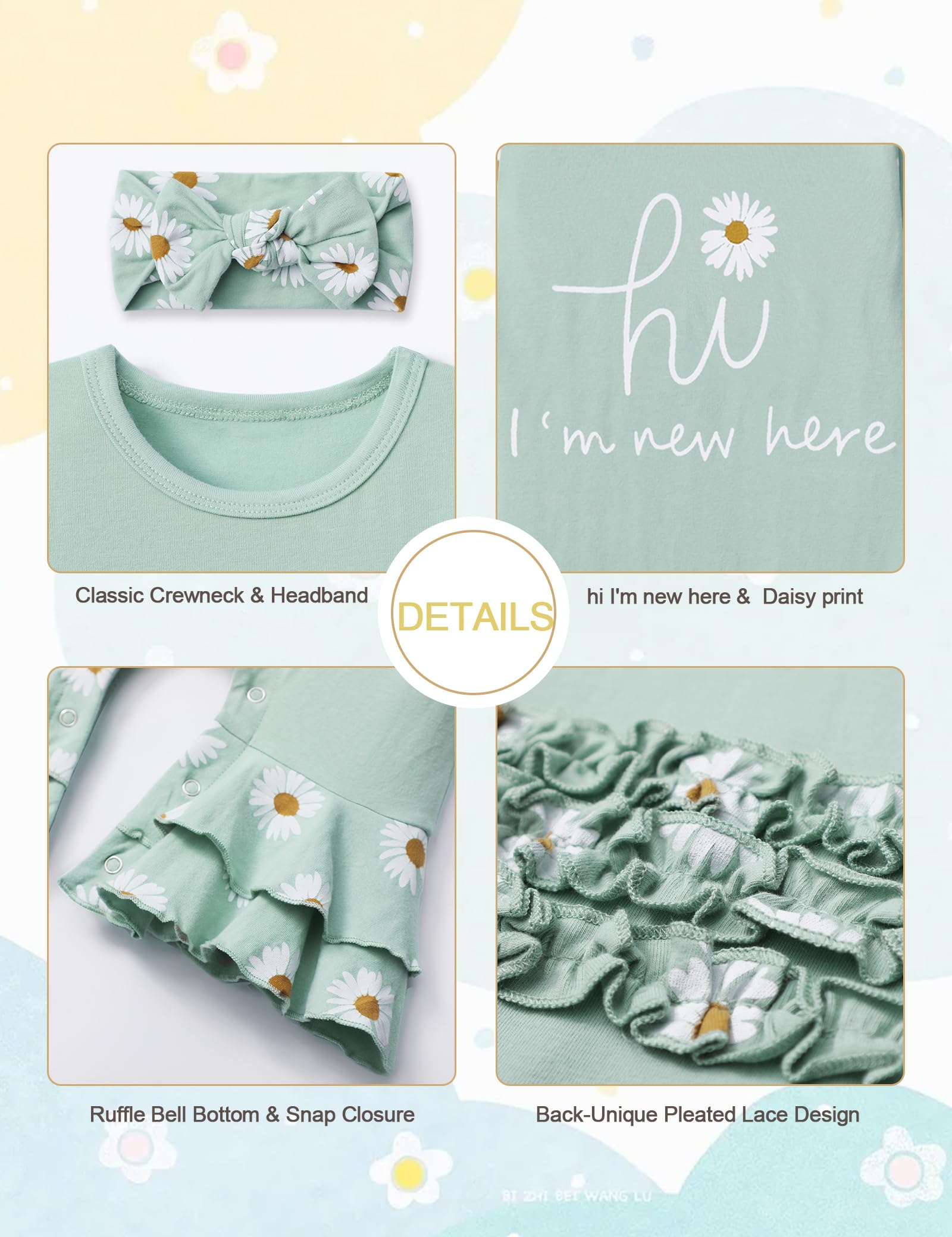 Newborn Girl Clothes - Ruffle Letter Print Romper & Bell Bottom Jumpsuit with Headband Hat | Boho Baby Outfit for Photoshoot, Party & Daily Wear