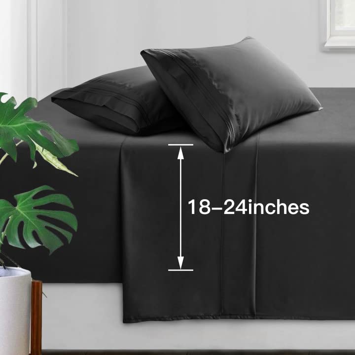 Manyshofu Extra Deep Pocket Twin Sheets Set - 1800 Thread Count Luxury Hotel Quality Bedding - 3 Piece Set with Pillowcases for 18-24 Inch Mattress - Soft Charcoal Grey Kids Bed Sheets for Comfortable Sleep - Perfect for Dorm Rooms, Guest Beds & Children's Bedrooms
