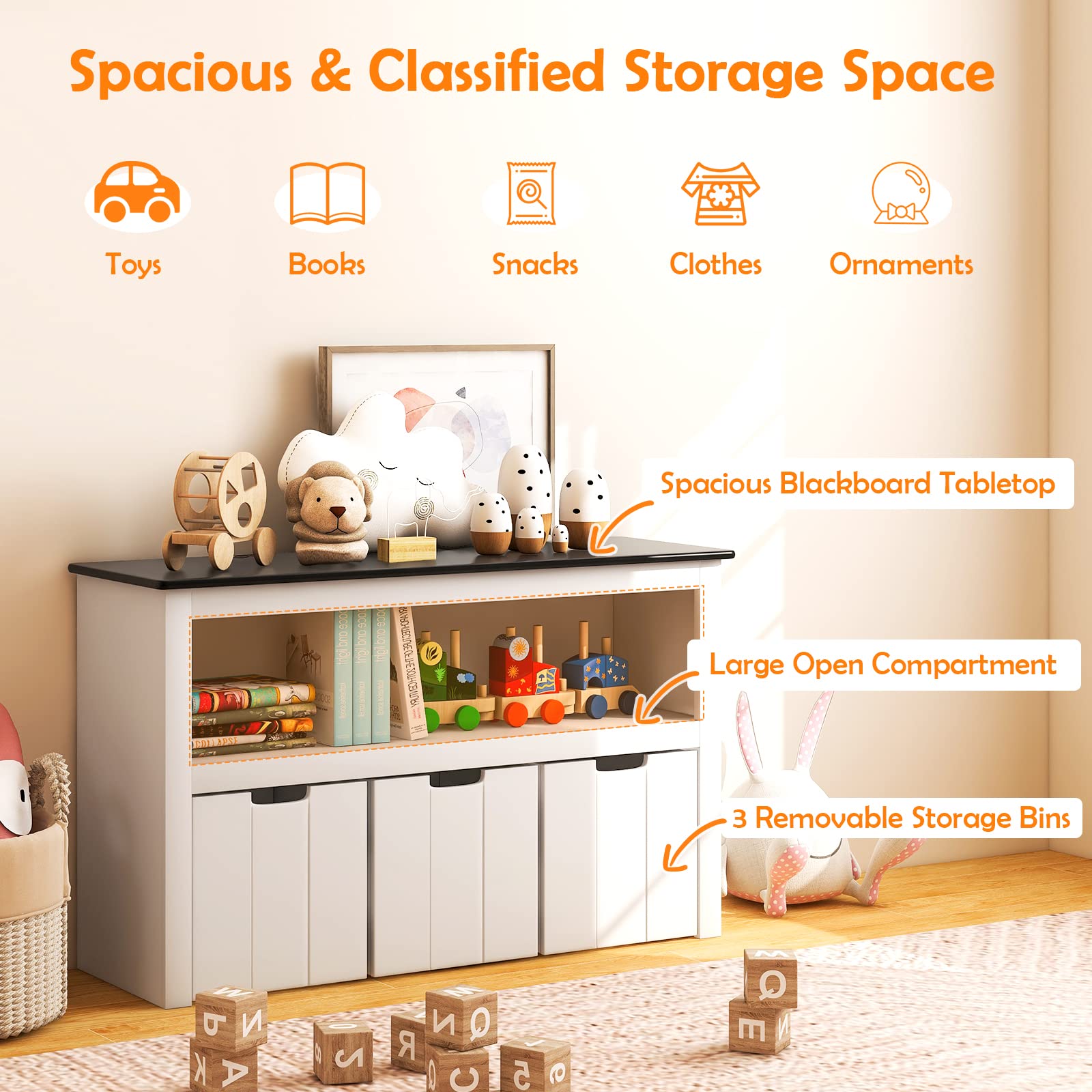 Costzon Kids Toy Storage Organizer - Wooden Toy Bin Chest with 3 Removable Drawers, Rolling Wheels & Large Open Shelf | Nursery, Playroom & Kindergarten Organization | Perfect for Toys, Books & Learning Supplies Storage