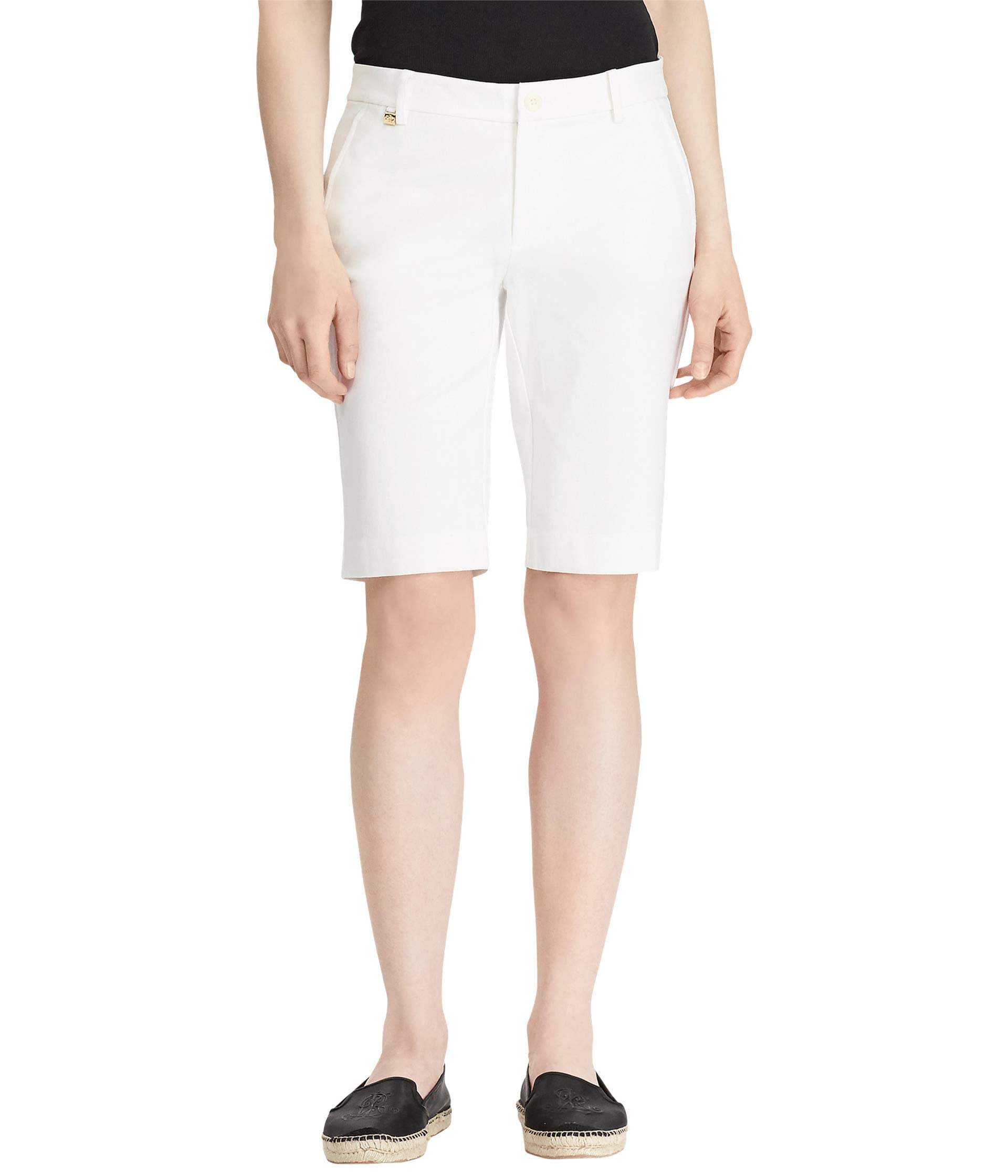 Lauren Ralph Lauren Women's Realeen Twill Comfort Waist Bermuda Shorts - White Size 8 | Casual Summer Wear, Beach Outfit, Lounge & Vacation Shorts