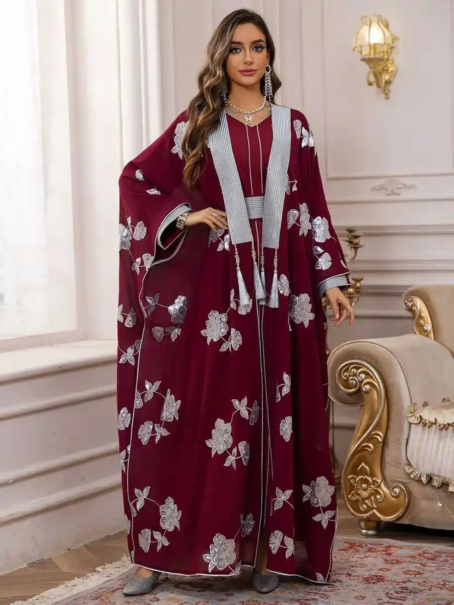 2-Piece Embroidered Caftan Dress Set for Women - Boho Chic Loose Flowy Maxi Kaftan Outfit #25462 | Perfect for Beach Cover-Up, Resort Wear, and Summer Vacations
