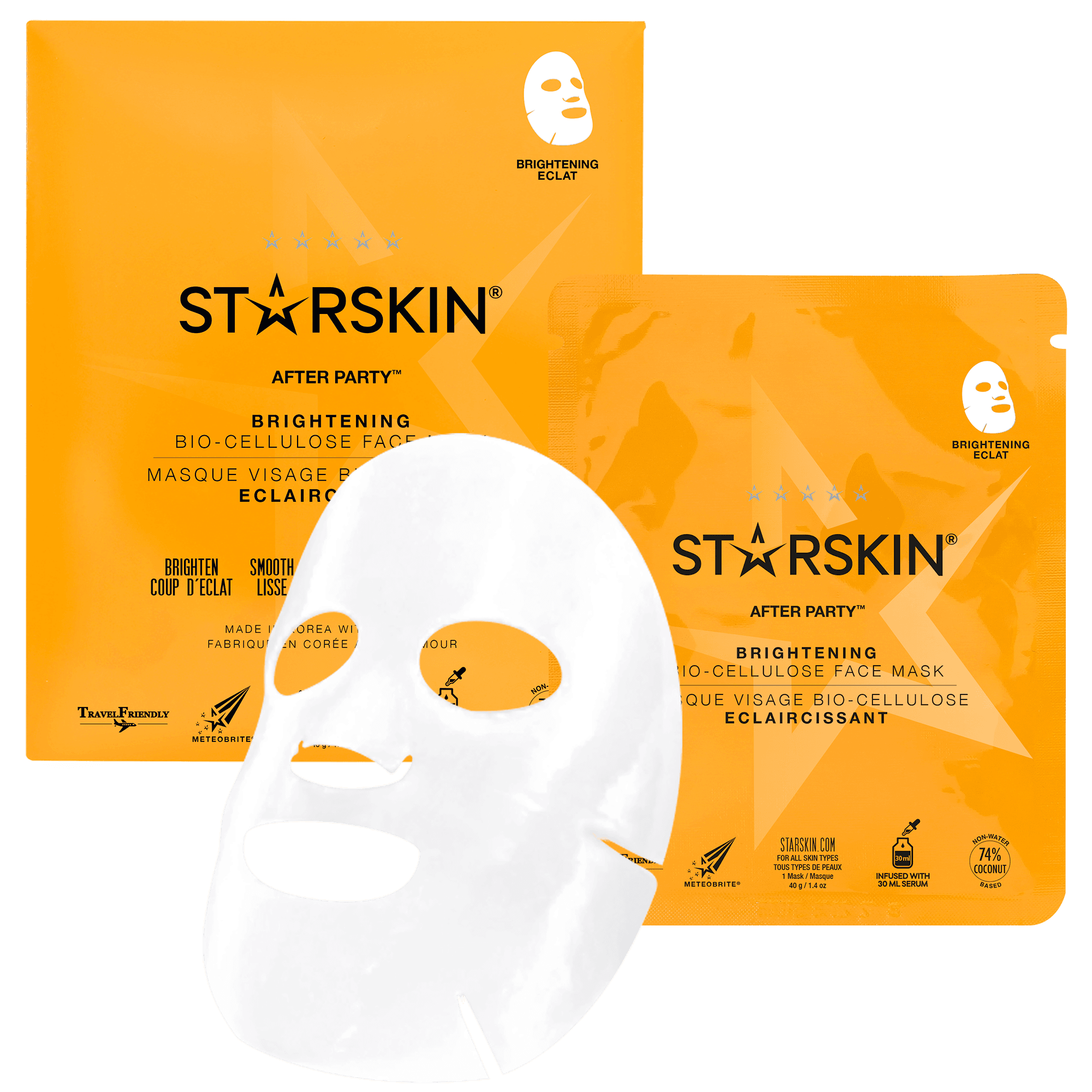 StarSkin After Party Brightening Bio Cellulose Face Mask - Hydrating & Glow-Boosting Sheet Mask for Dull Skin - Perfect for Post-Event Skin Recovery & Nighttime Skincare Routine