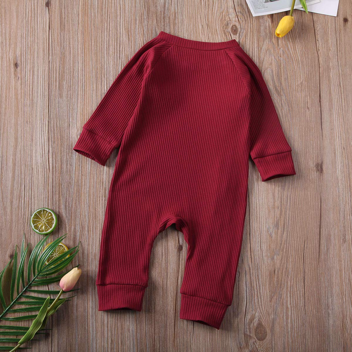 Newborn Baby Girl & Boy Ribbed Ruffle Footed Romper Onesie - Soft Zipper Jumpsuit for Fall & Winter Outfits - Perfect for Family Photos, Playdates & Cozy Home Wear