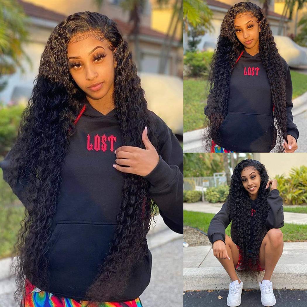 30 Inch Deep Wave Lace Front Wigs Human Hair - 13x4 HD Lace Frontal Brazilian Hair Wig with Pre-Plucked Curly Lace - 150% Density for Natural Look - Perfect for Daily Wear, Cosplay, and Special Occasions
