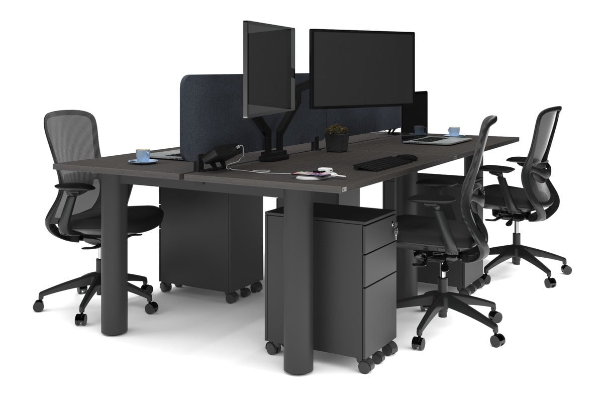 Quadro Cylinder Leg 4-Person Office Workstation Desk [1200L x 700W] - Modern Collaborative Workspace Solution for Team Projects & Office Meetings