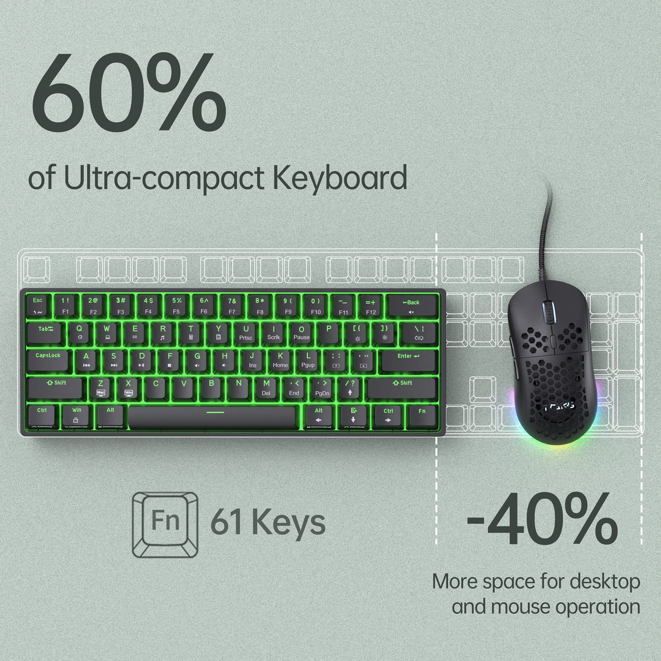 DIERYA DK61SE 60% Mechanical Gaming Keyboard - 61 Keys Anti-Ghosting, RGB Backlit, Compact Wired USB-C Keyboard with Blue Clicky Switches for PC, Mac, Laptop - Perfect for Gaming, Typing & Office Work