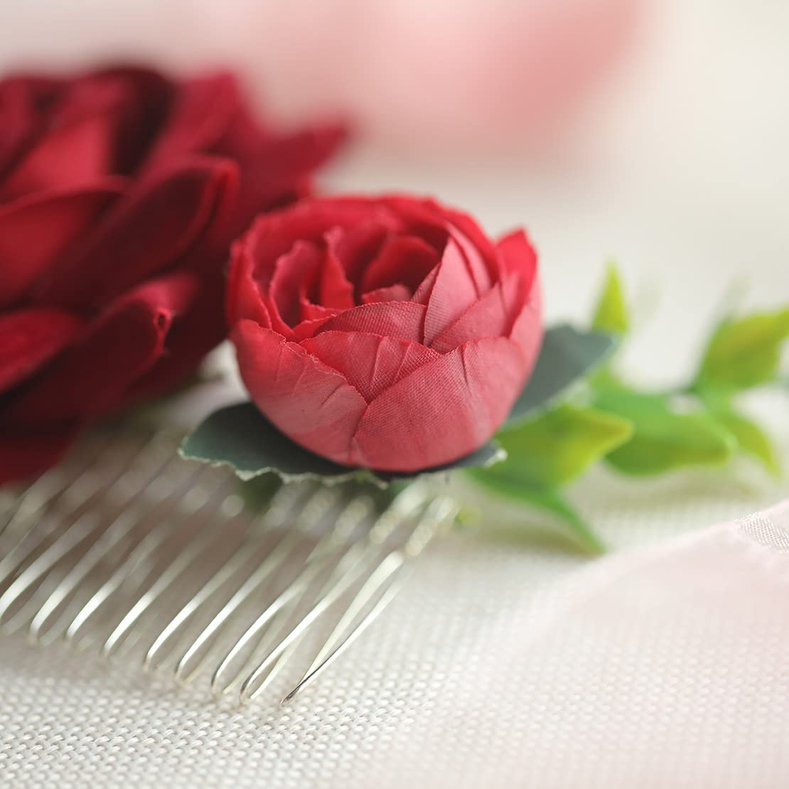 Handmade Velvet Rose Hair Comb for Women | Wedding Hair Accessories | Bridal Hairpiece with Artificial Flowers | Elegant Rose Hairpin for Prom, Banquet & Special Events | Perfect for Bridal Showers, Date Nights & Formal Occasions (Deep Red)
