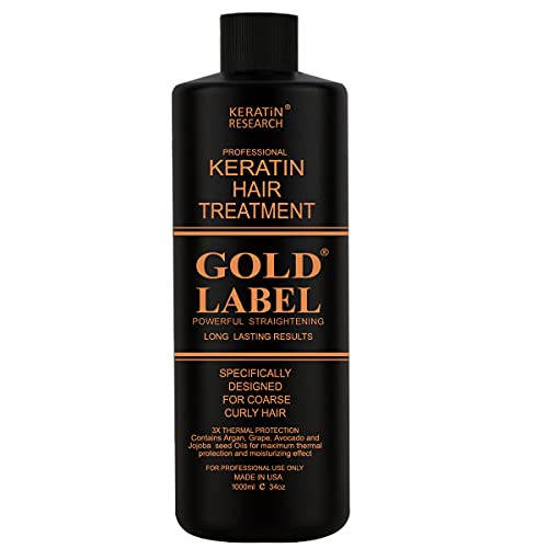Gold Label Professional Brazilian Keratin Blowout Treatment - Super Enhanced Formula for Coarse, Curly, Black, African, Dominican & Brazilian Hair (1000ml) | Salon-Quality Smoothing & Frizz Control at Home
