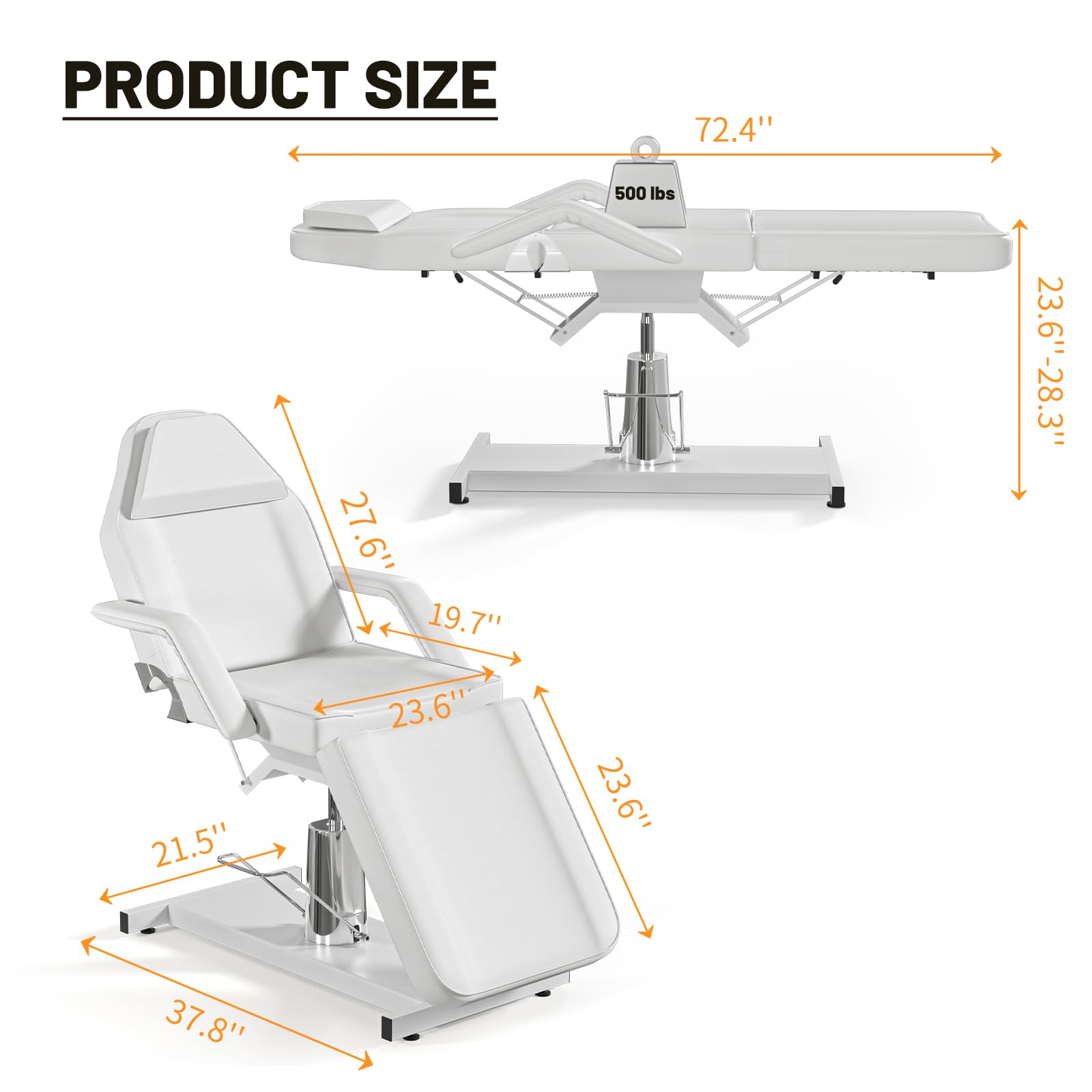 **Hydraulic Spa Chair - Adjustable Esthetician Bed & Tattoo Chair for Salon, Facial, Massage - 500lbs Weight Capacity - Perfect for Beauty Clinics, Tattoo Studios & Relaxation Therapy**