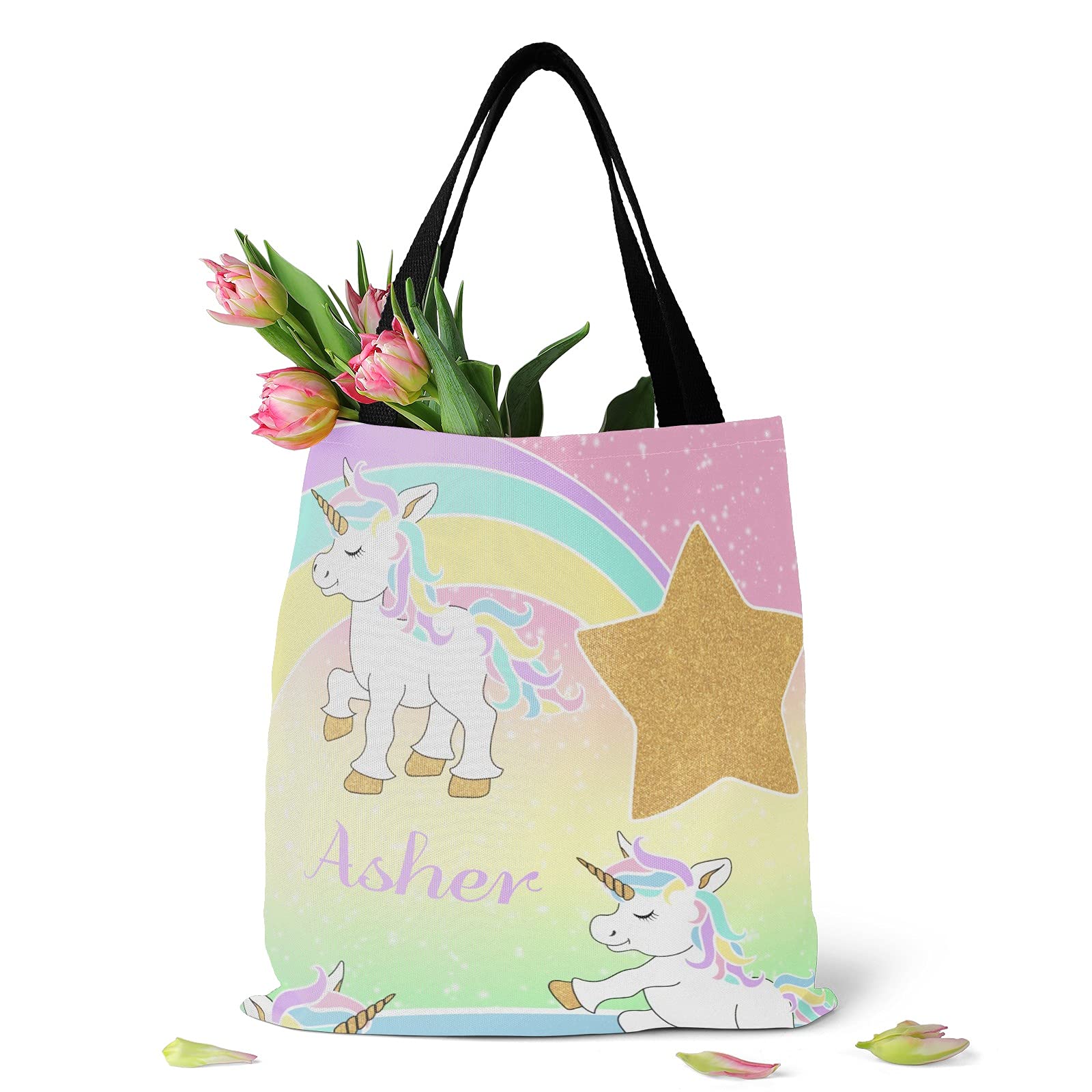 Deer Floral Pink Personalized Canvas Tote Bags for Women & Kids - Reusable Shopping Bags, Travel Tote, School Handbag Gift - Perfect for Groceries, Beach Trips & Daily Use