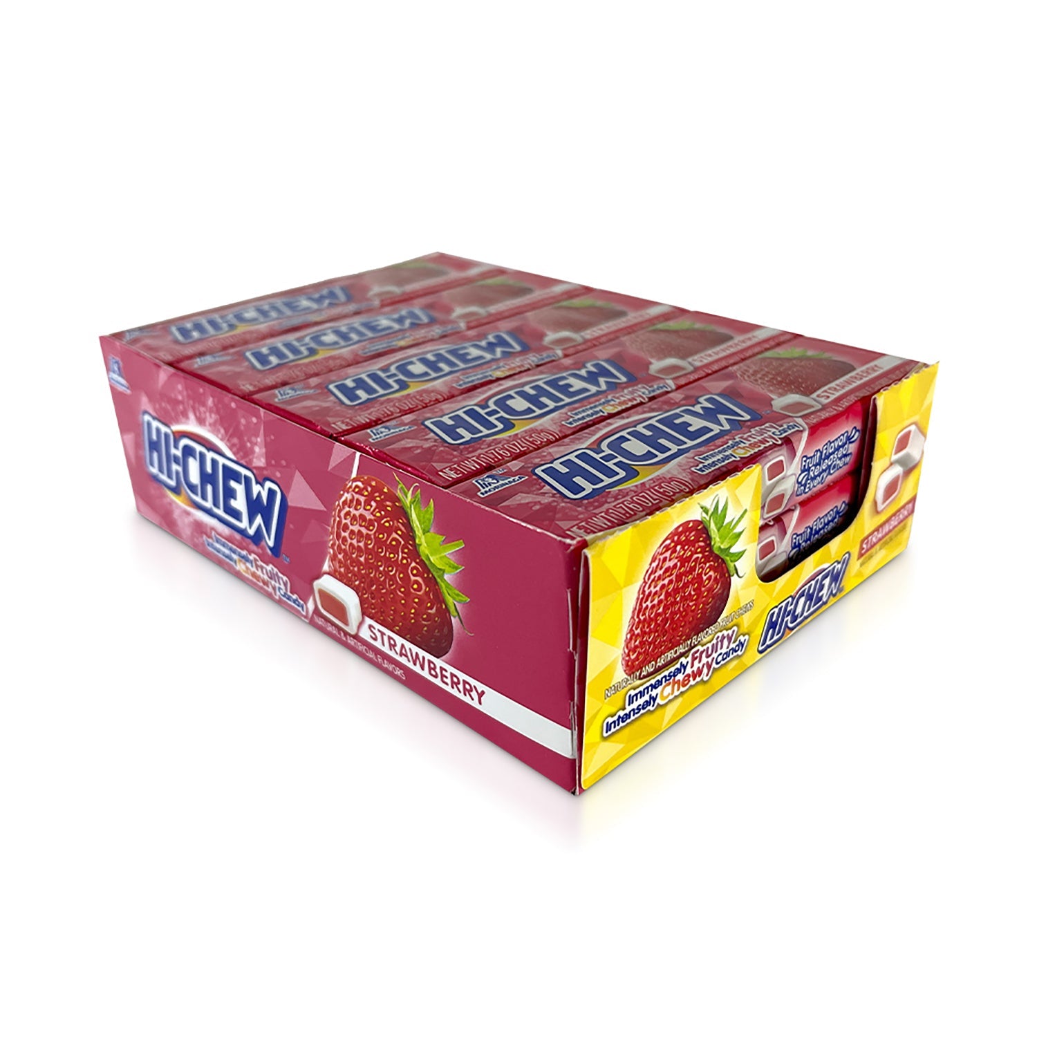 Hi Chew Strawberry Flavor Chewy Candy - 15 Count Box | Japanese Soft Candy for Snacking, Lunch Box Treats & Party Favors