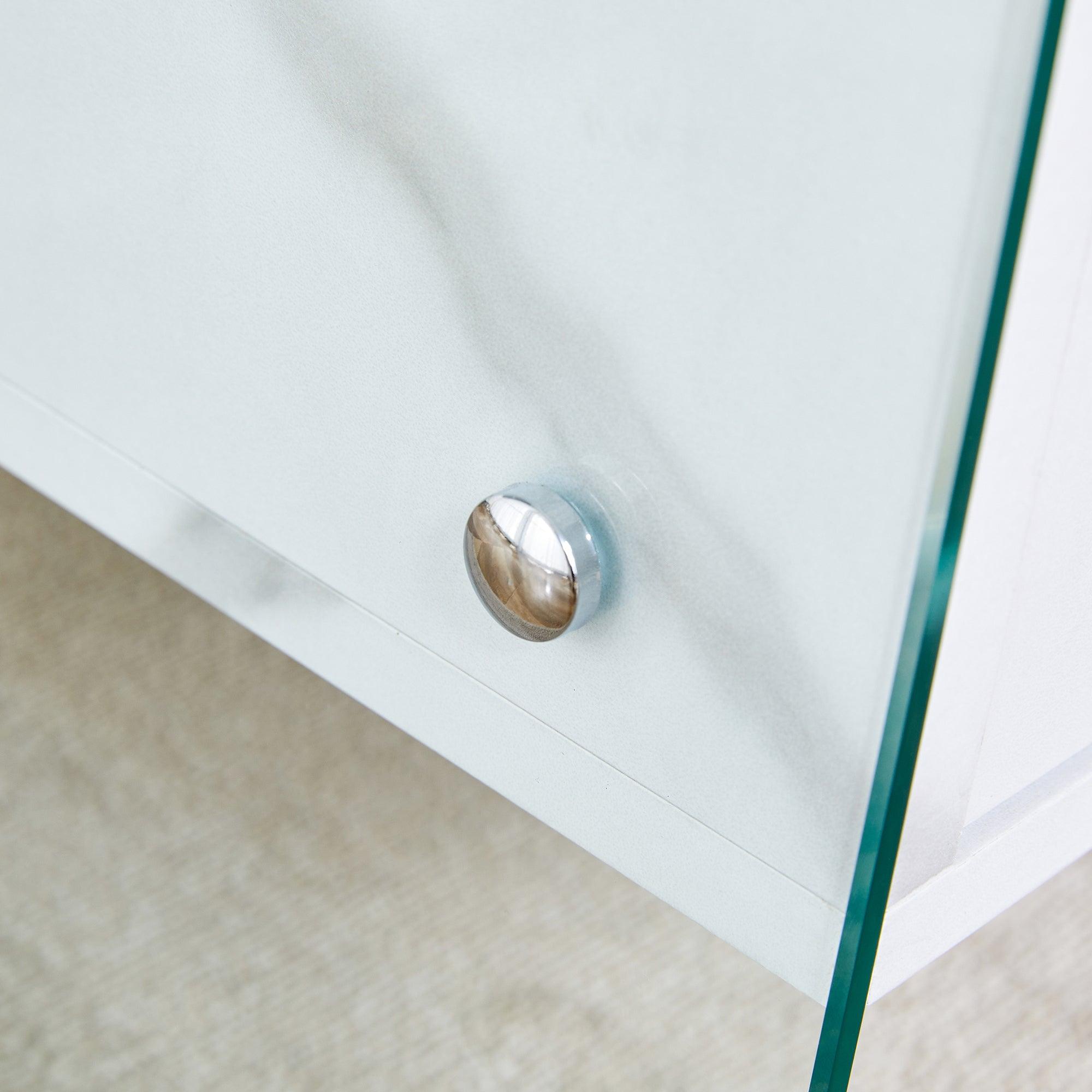 Modern Double Drawer Bedside Table with MDF Sticker Surface & Tempered Glass Sides - Simple Elegant Design, Excellent Storage for Bedroom, Living Room, or Office Use