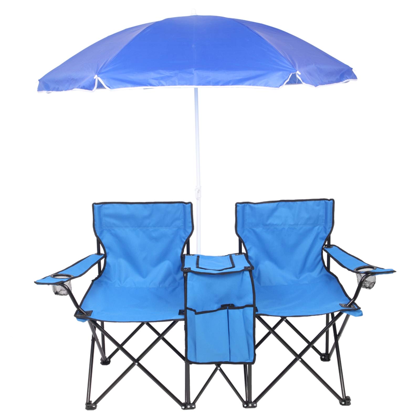 Portable 2-Seat Folding Picnic Chair with Removable Sun Umbrella - Lightweight Double Folding Outdoor Chair for Patio, Garden, Beach, Camping, Fishing & Picnics | Perfect for Backyard BBQs, Park Outings & Outdoor Events