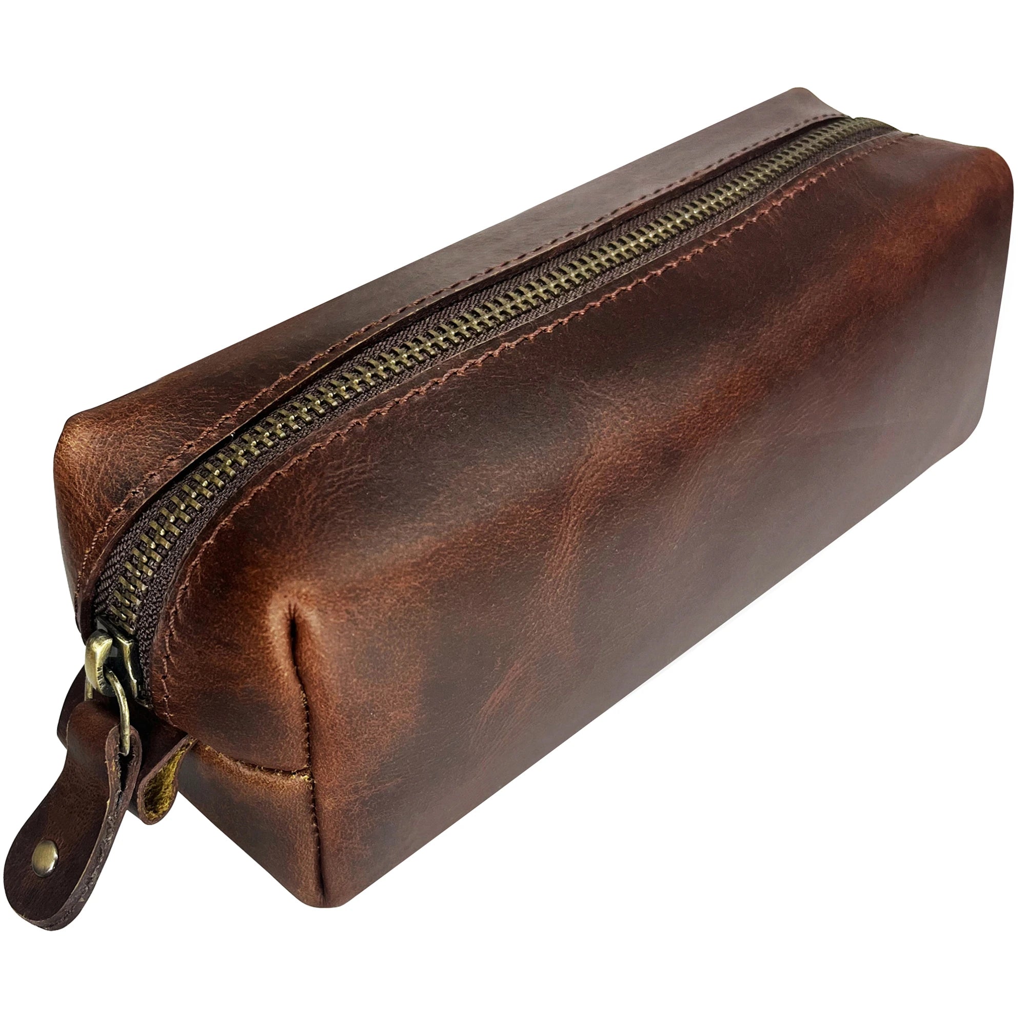 Premium Handcrafted Leather Pencil Case - Zippered Pen Pouch for School & Office (Walnut Brown) | Durable Writing Organizer for Students & Professionals
