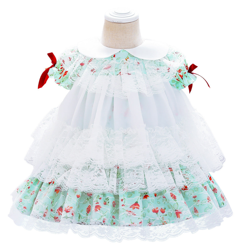 Elegant Baby Girl Birthday Party Dress - Toddler Lolita Lace Floral Princess Gown for Formal Occasions | Perfect for Birthday Celebrations, Photo Shoots & Special Events