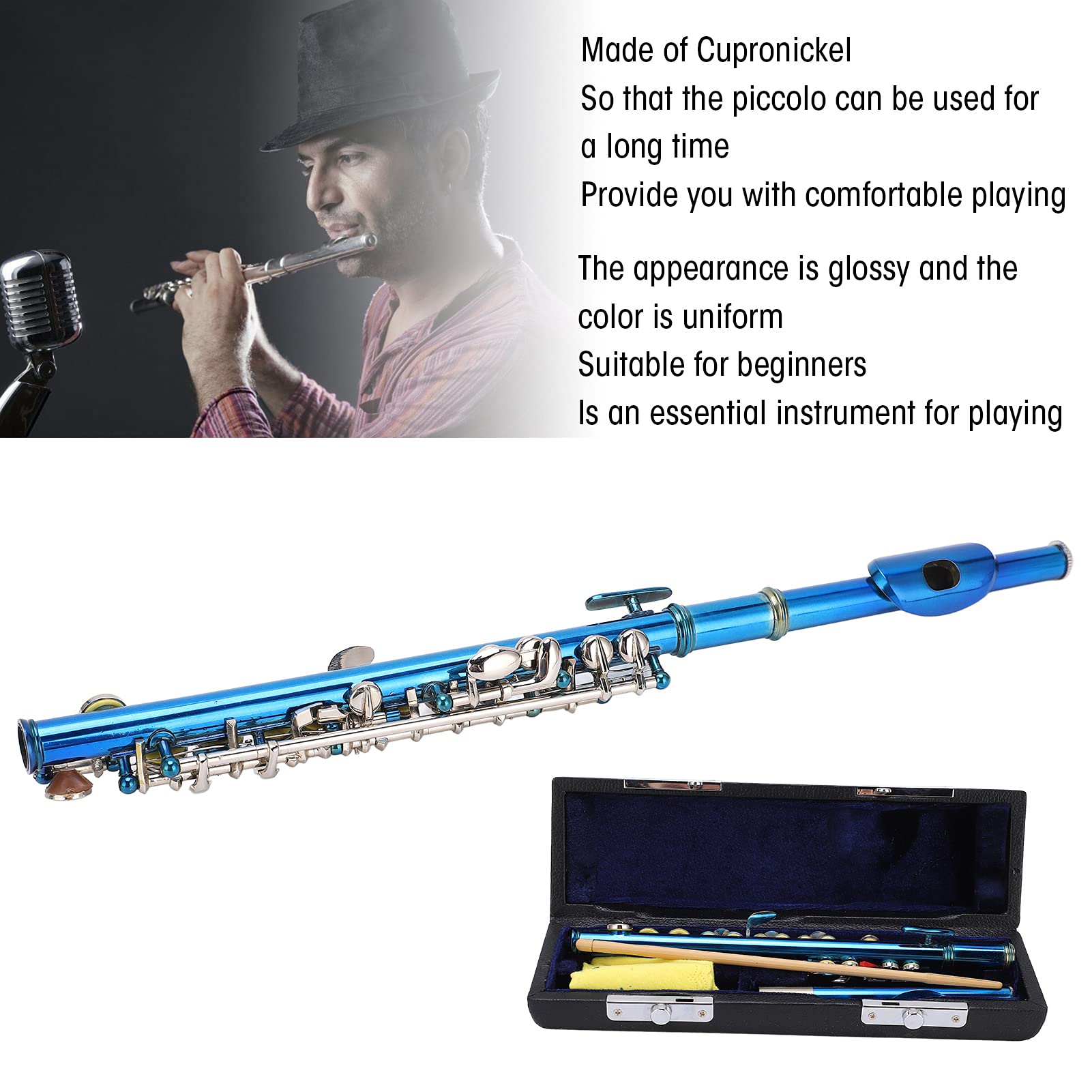 Piccolo Instrument - Blue Key 6-Hole E Key Top Beginner Flute | Perfect for Music Students, Band Practice & Solo Performances