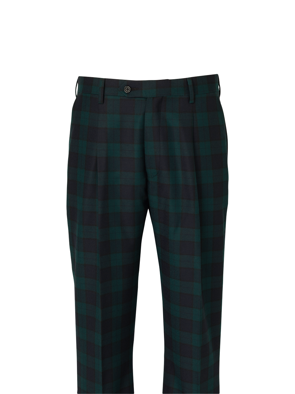 Premium Wool Flannel Blackwatch Plaid Single Pleated Pants for Men - Classic Green/Navy Tartan Trousers | Office Wear, Business Casual & Winter Fashion