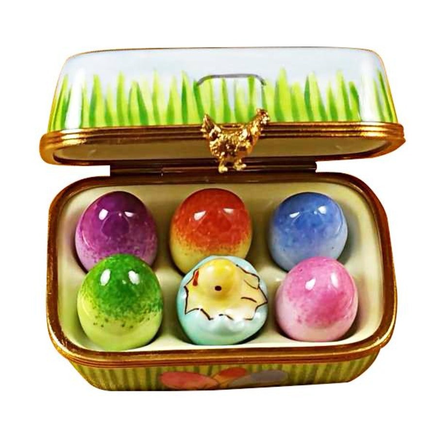 Easter Egg Carton Limoges Box - Hand-Painted Porcelain Collectible Gift for Easter Decorations & Holiday Home Decor