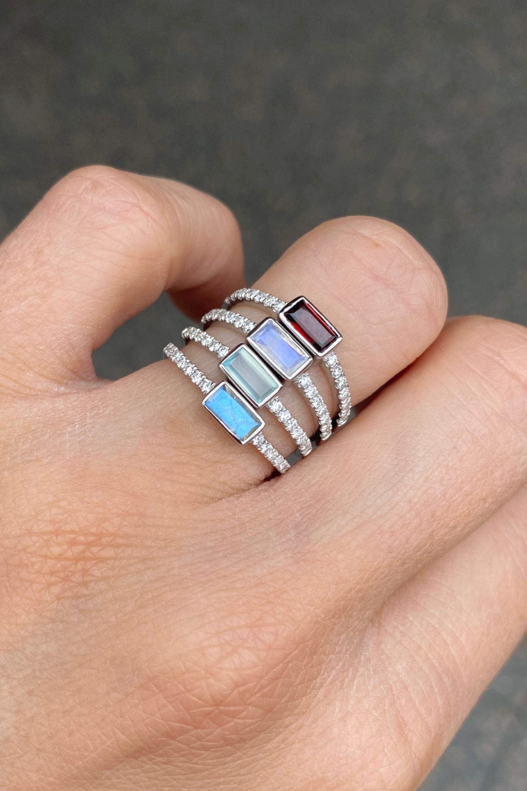 White Gold Aqua Chalcedony and Diamond Wedding Band Ring for Women - Elegant Stackable Jewelry for Engagement, Anniversary or Everyday Wear