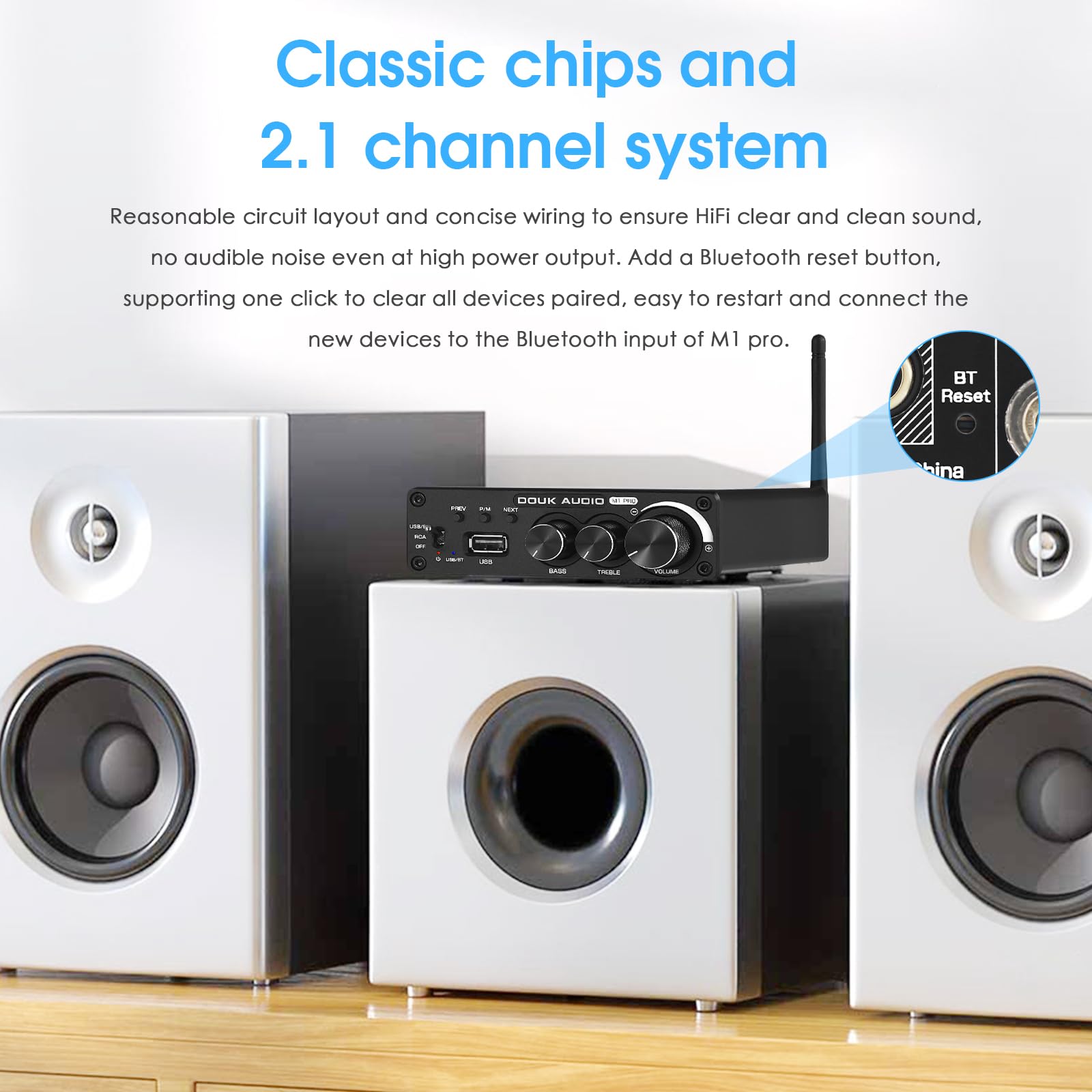 Douk Audio M1 Pro Hi-Fi 320W Bluetooth 5.0 Power Amplifier with Stereo Subwoofer & USB Music Player - Perfect for Home Theater, Karaoke, and Audio Enthusiasts