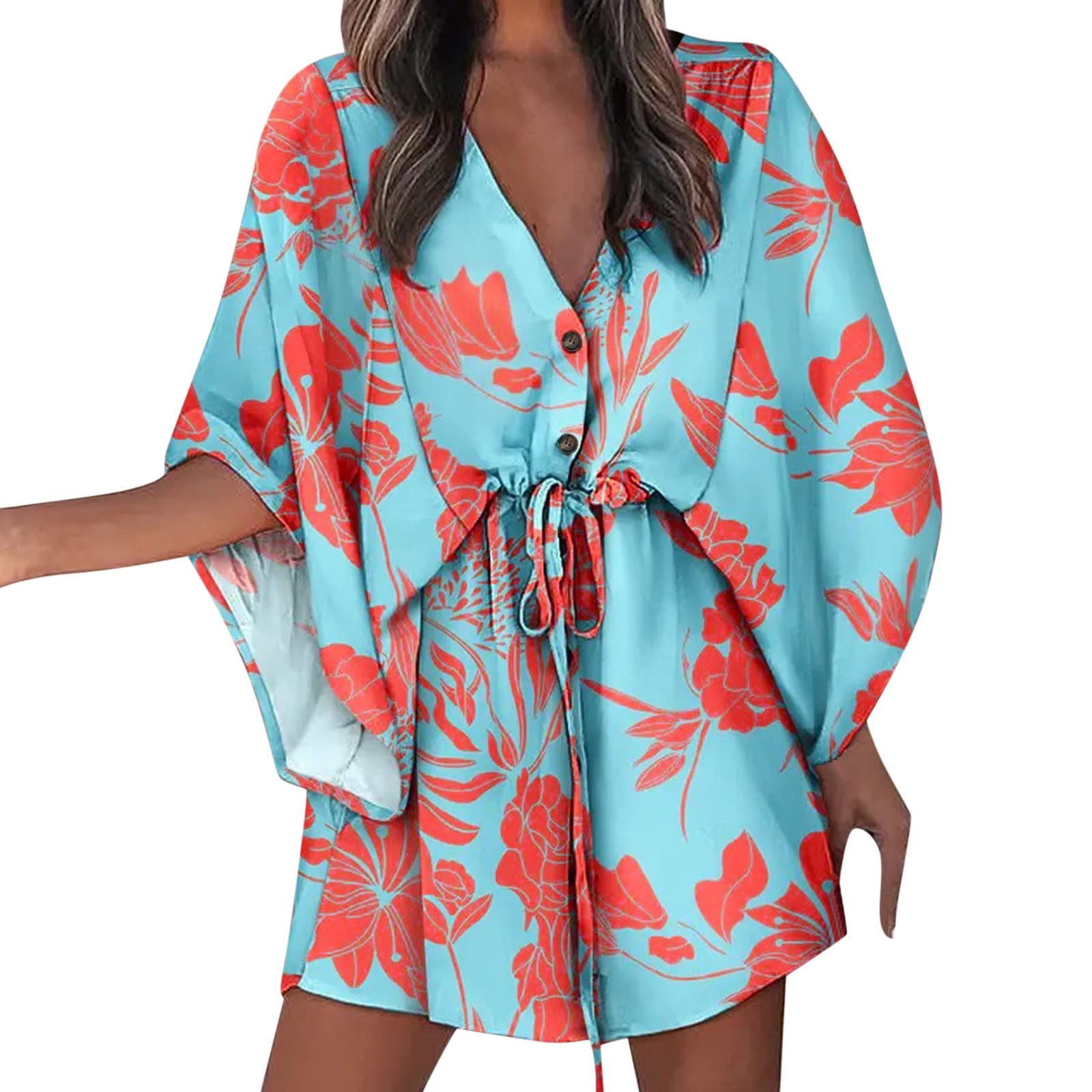 Floral Midi Summer Dress for Women - A-Line Short Dress with Neck Knot Front, Perfect for Work, Fall, and Casual Outings | Office Wear, Date Night, Vacation Outfits