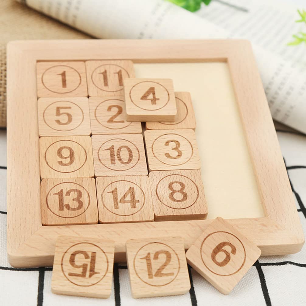 Wooden Number Slide Puzzle - 15 Piece Brain Teaser Game for Kids | Educational Math Learning Toy for Boys & Girls | Perfect for Classroom, Travel & Family Game Night